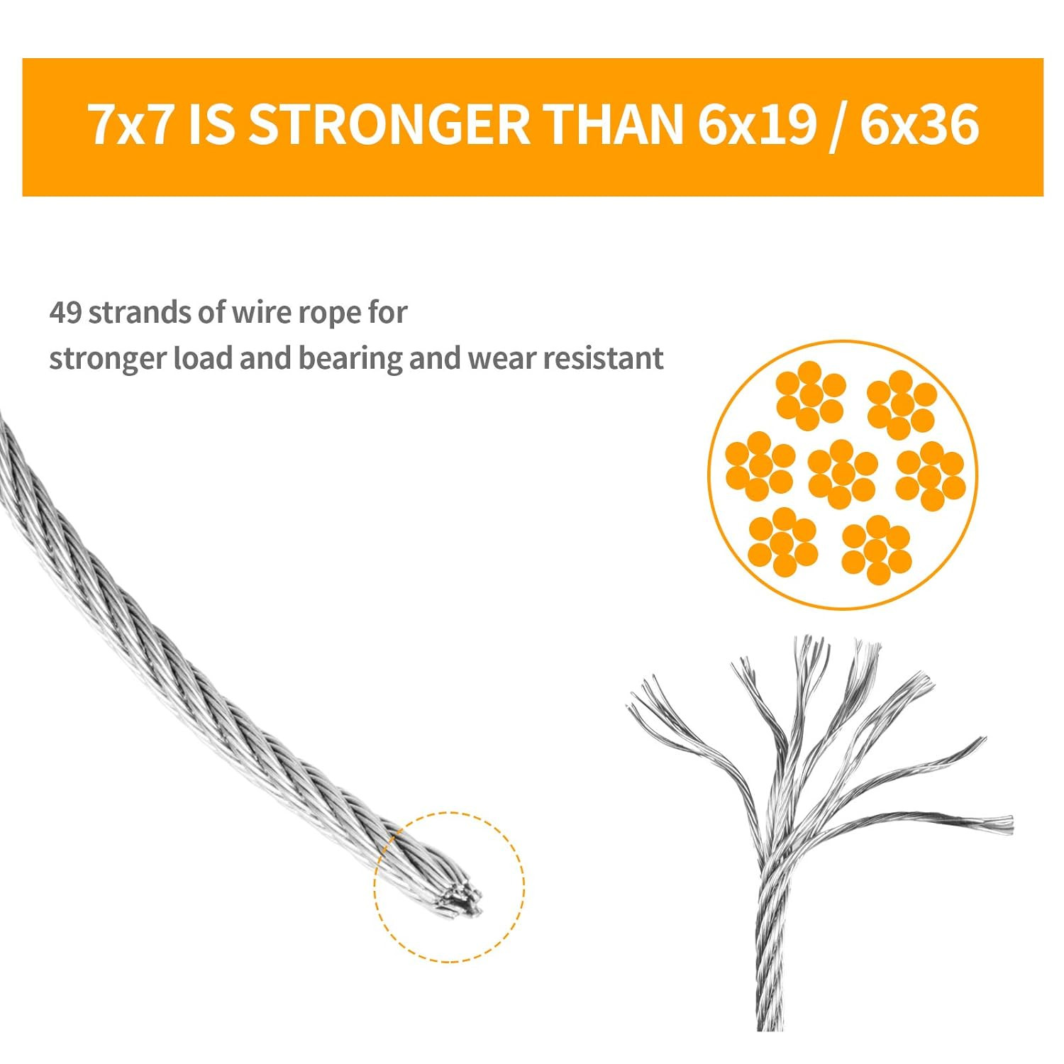 1/16 inch Stainless Steel 304 Aircraft Cable Wire Rope Marine Grade, 33 FT Lengt