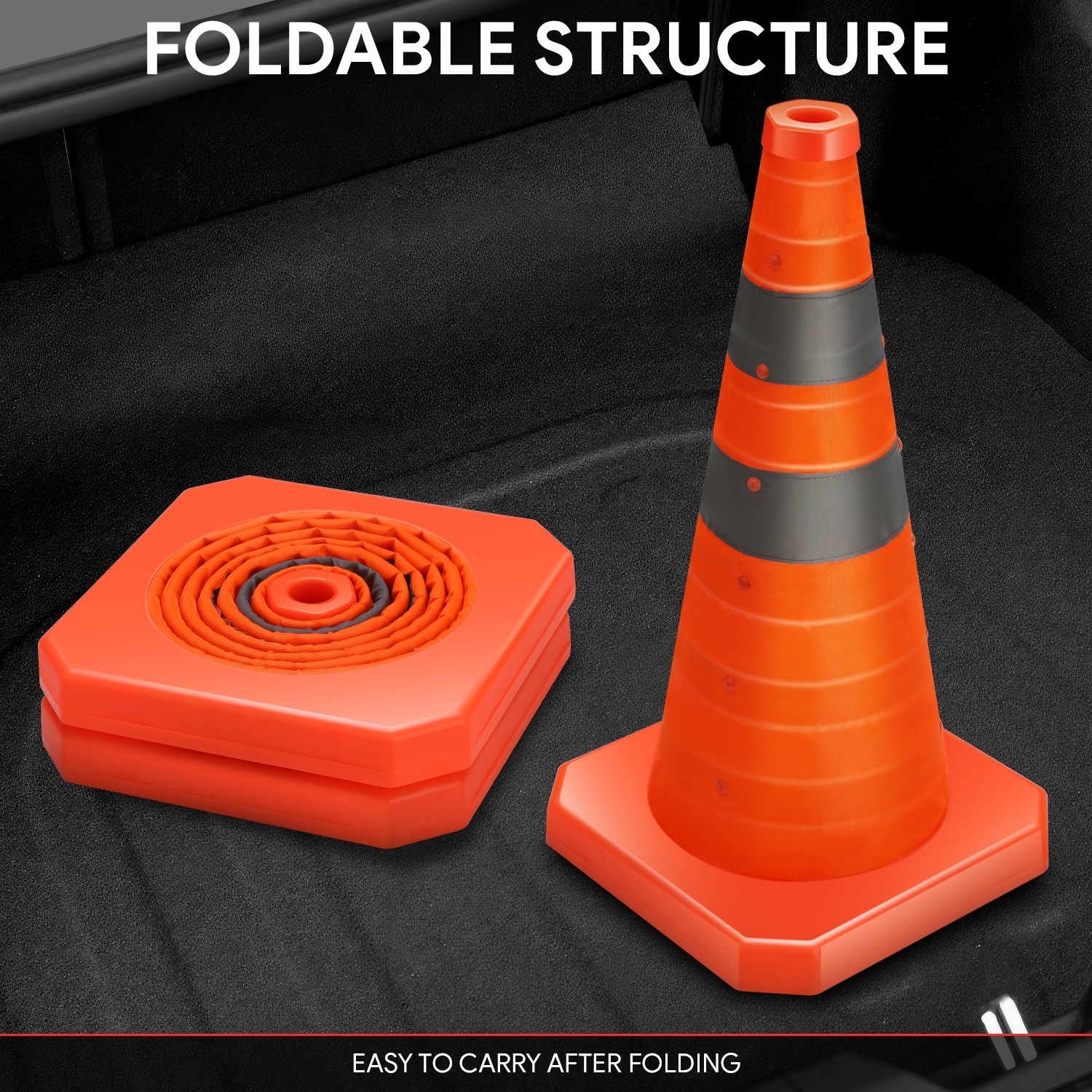 2 Pack 18 Inch Foldable Collapsible Traffic Safety Cones with Heavy-Duty Base