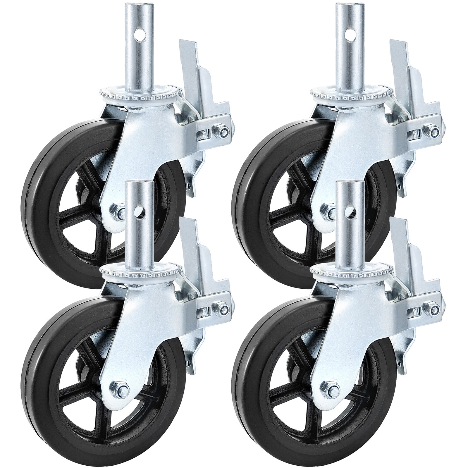 4PCS Scaffolding Caster 8″ x 2″ Black Wheels w/ Locking Brakes 1-3/8″ 4400LBS