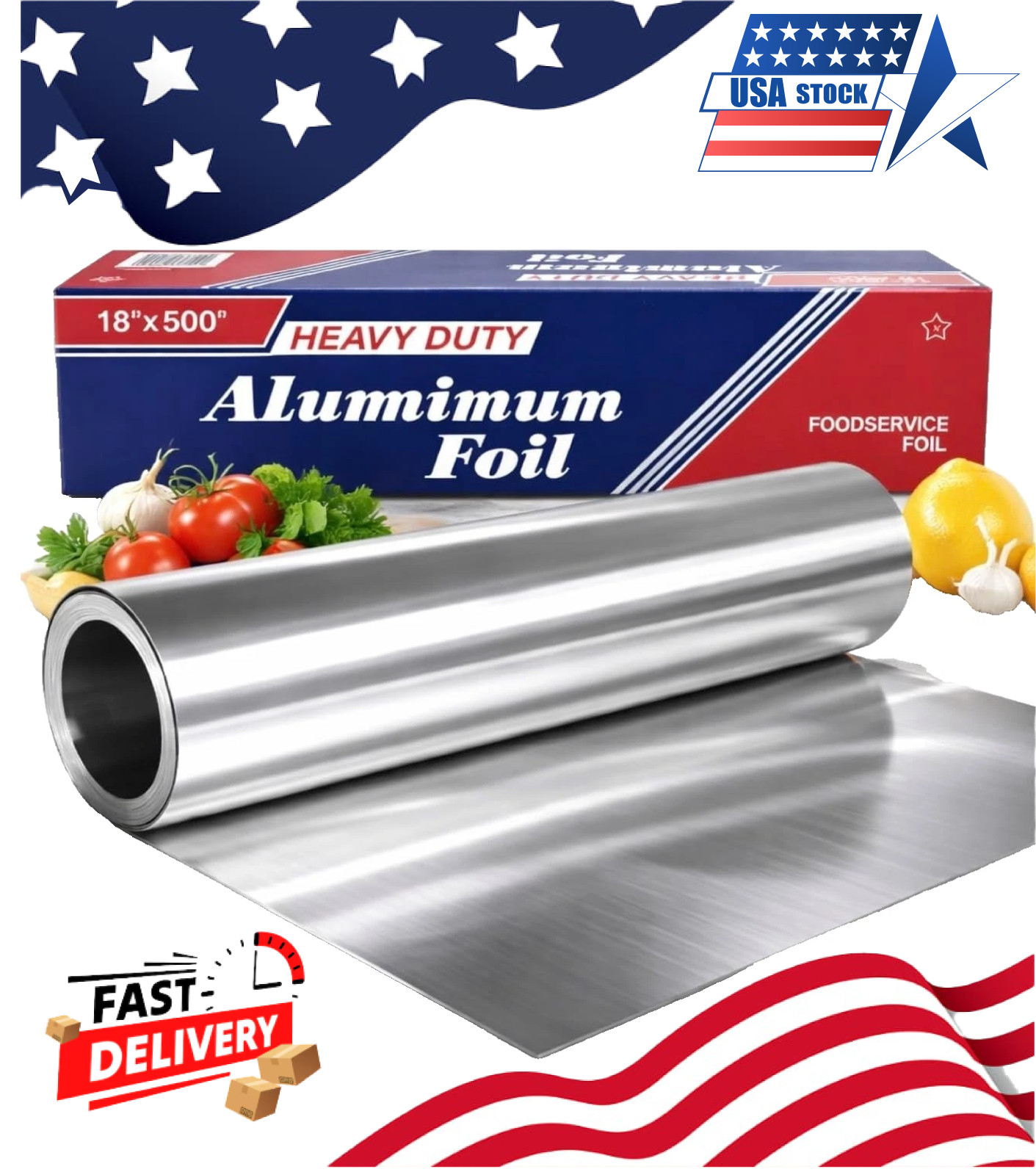 18″ x 500 Feet Heavy Duty Aluminum Foil Rolls, Commercial-Grade Wrap, 1 Count