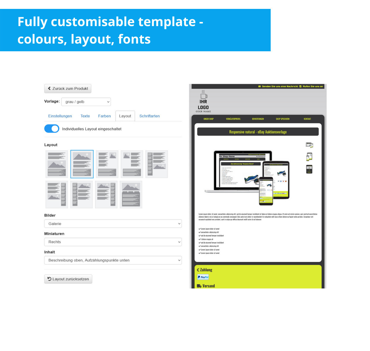eBay template RESPONSIVE auction template HTML template without active content