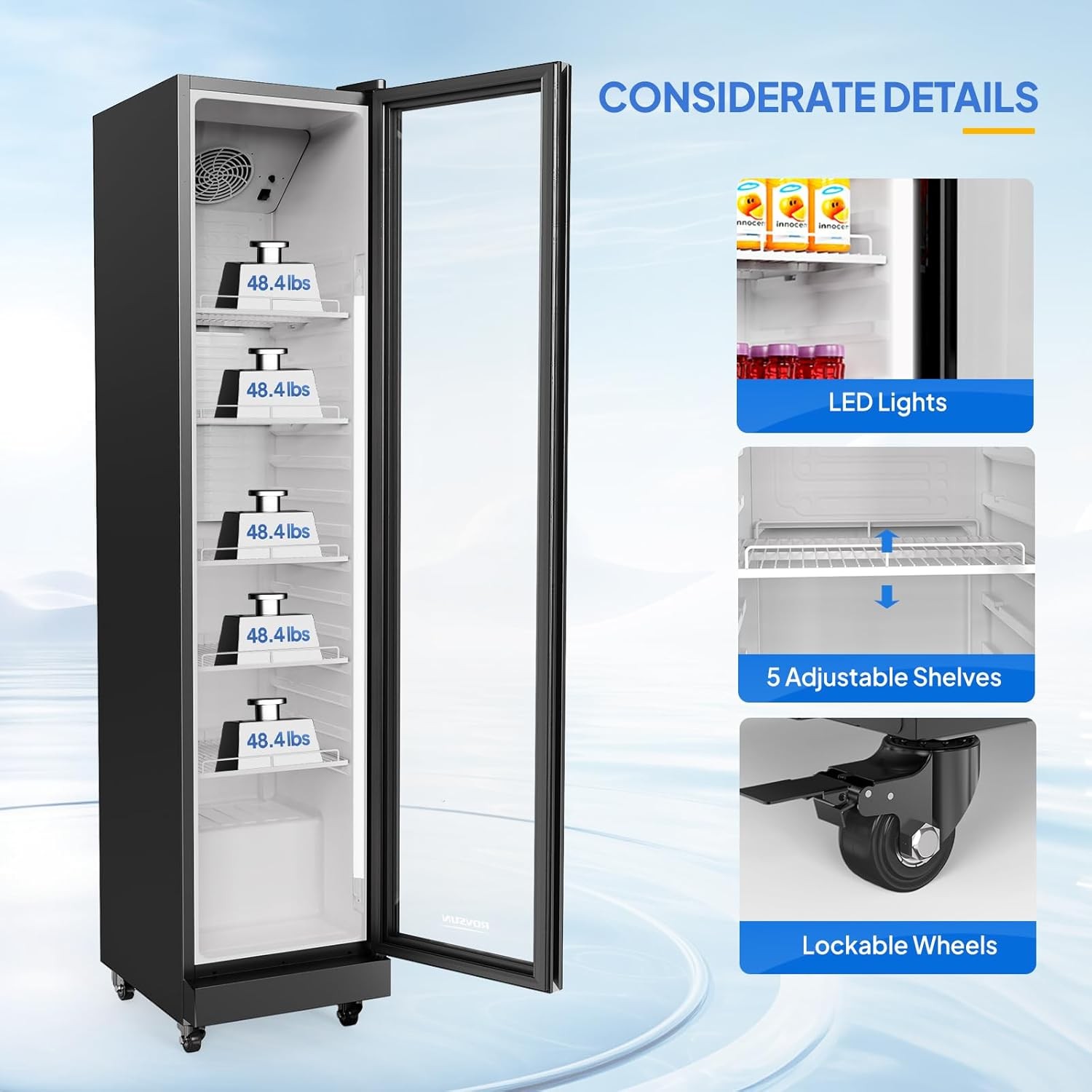 8 Cu.Ft Commercial Beverage Refrigerator, Slim Merchandiser Display Refrigerator