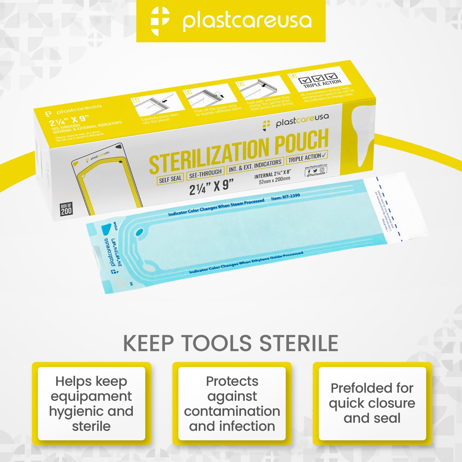 2.25″ x 8″ Self-Sealing Sterilization Pouches for Autoclave (1 Box of 200)