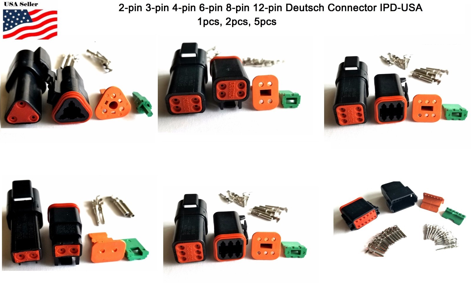 Deutsch 2,3,4,6,8,12 Pin Connector Housing, Seals Crimp Terminals,14-16 AWG