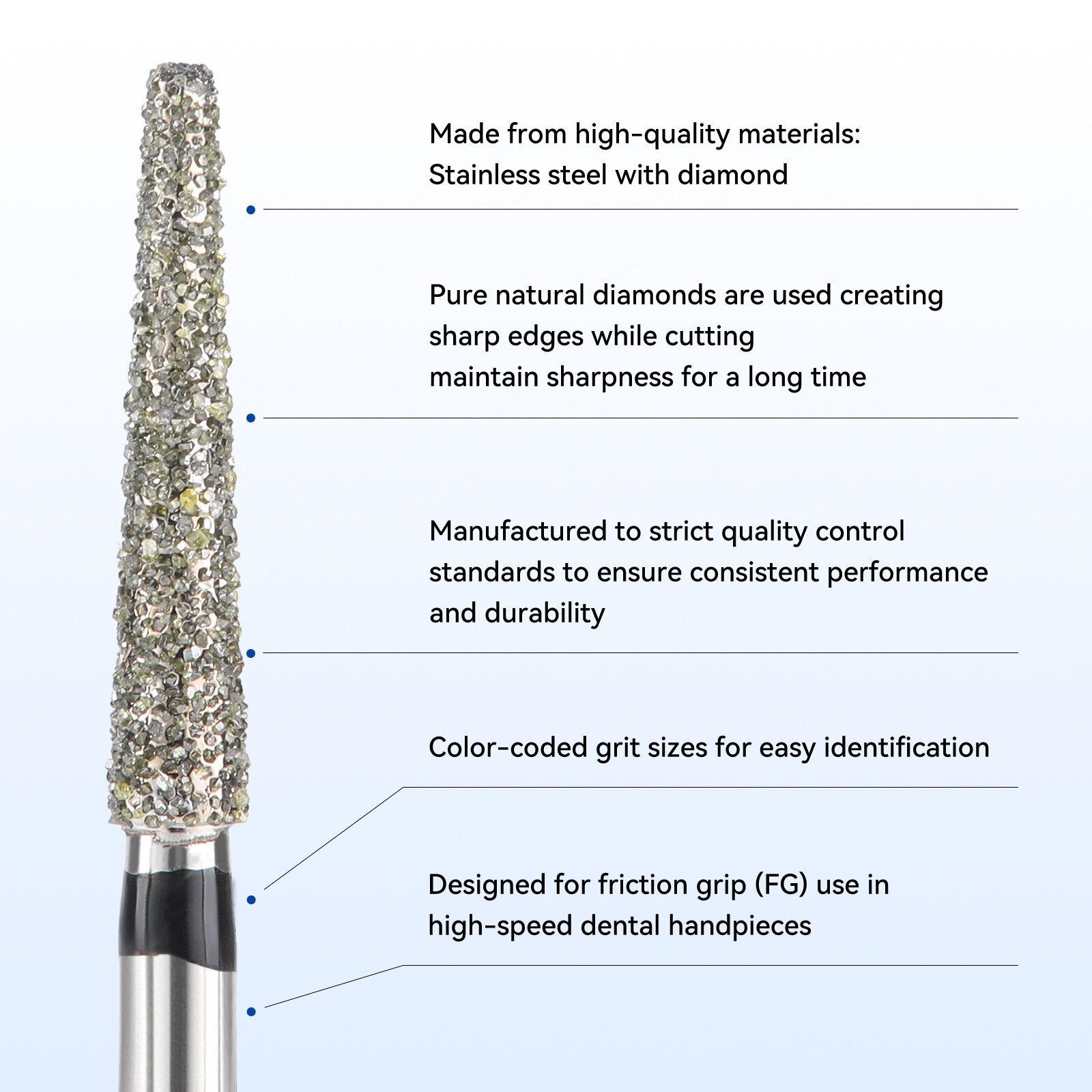 Dental Diamond Burs Flat End Taper FG Medium/Coarse Grit Friction Grip Burs