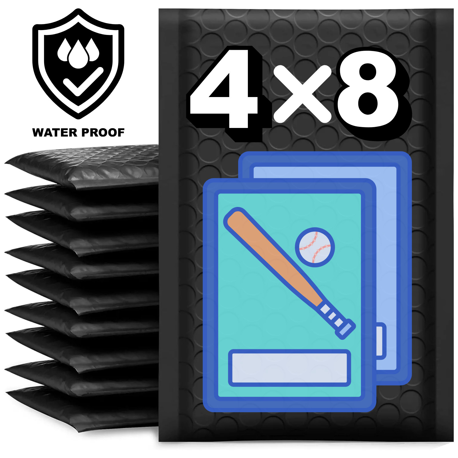 Bubble Mailers Trading Cards 4X8 Black Poly Padded Envelopes Waterproof 4″ x 8″