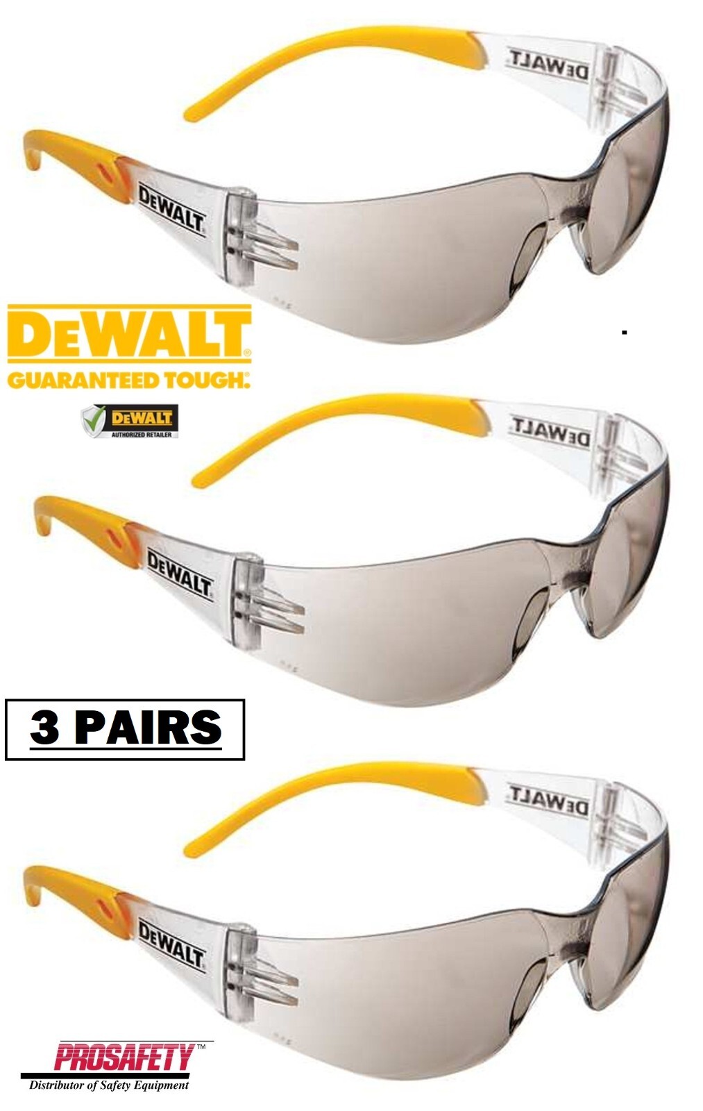 3 PR DeWalt DPG54-9 PROTECTOR Safety Glasses Indoor/Outdoor I/O Mirror ANSI Z87+