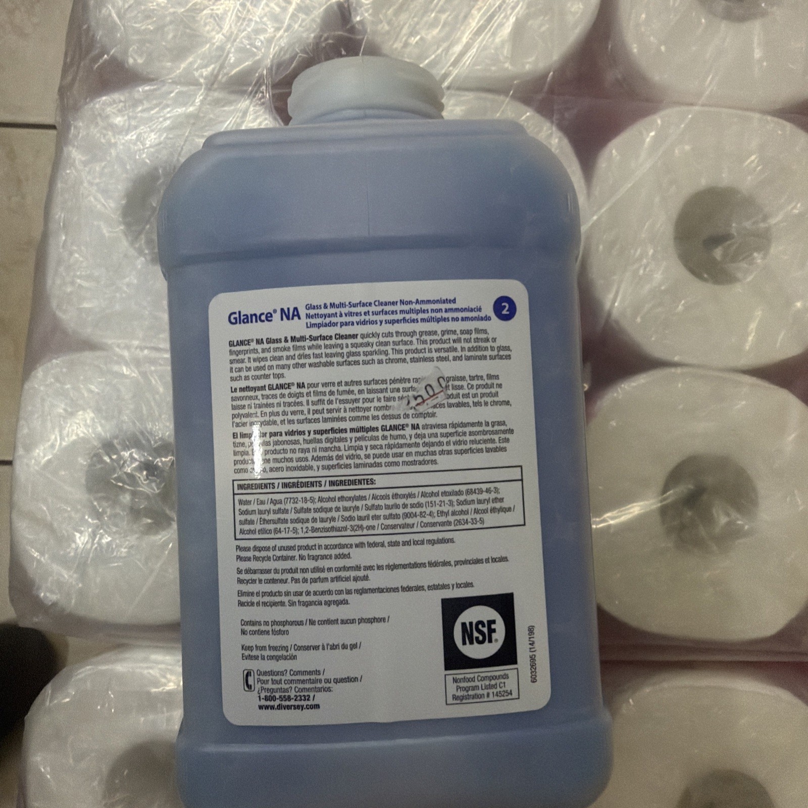 Diversey Lot of 2 Glass & Multi-surface Cleaner, 2.5L, Blue, Unscented,