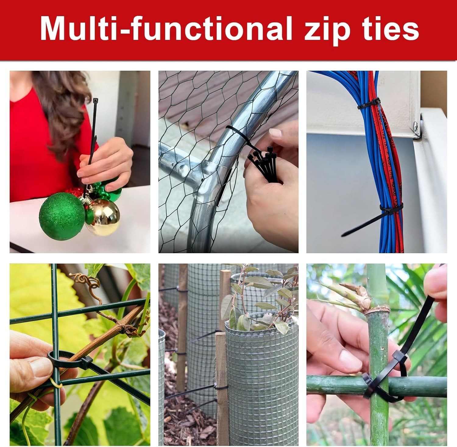 Cable Zip Ties 400 Pcs Assorted Sizes (4/6/8/12 Inches) | 45Lbs Max Tensile