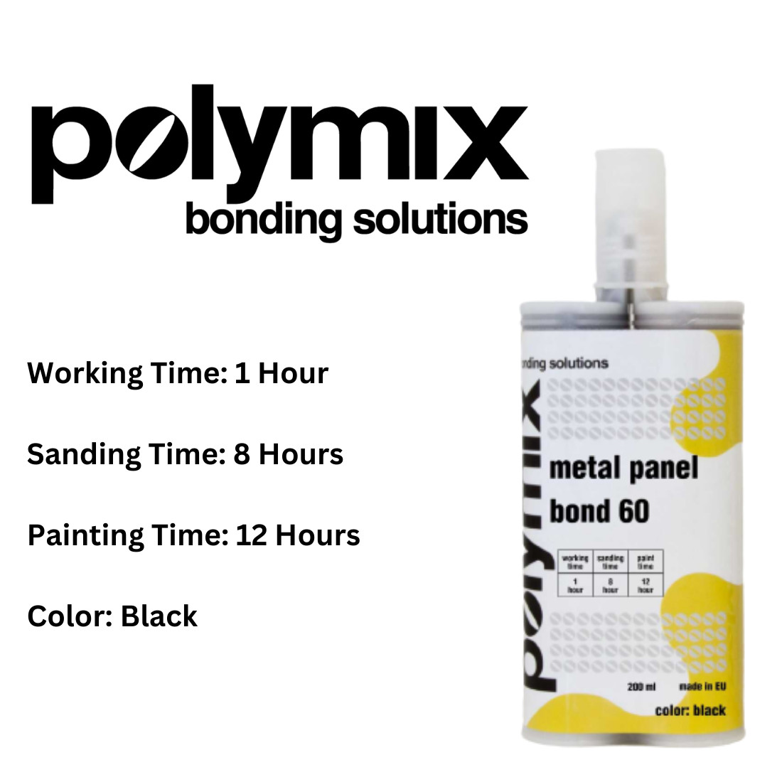 Polymix Metal Panel Bond 60 Adhesive Kit – 3 x 50ml Tubes, 12 Mixing Tips & Gun