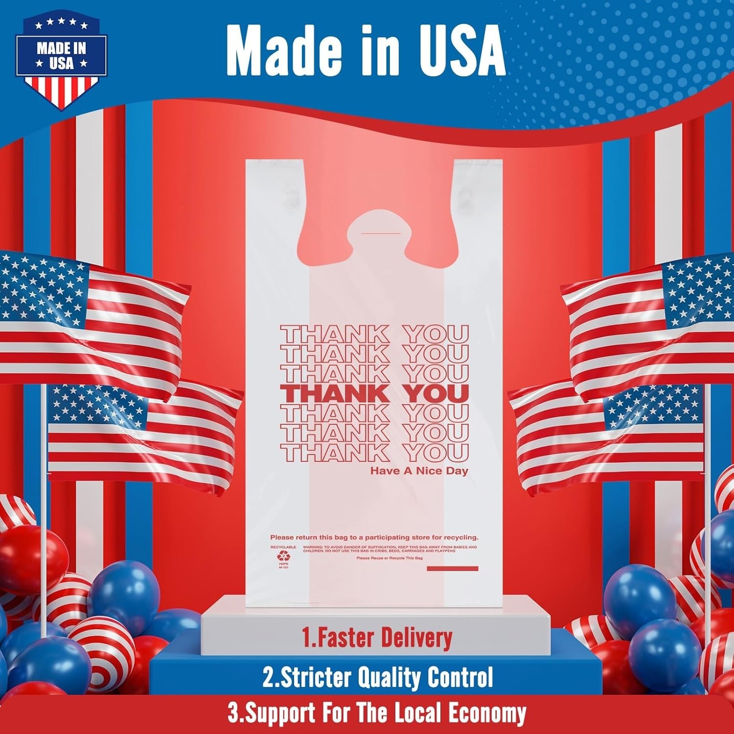 Thank You Plastic Bags – Bulk, High-Quality, Durable, White, 1000 Count