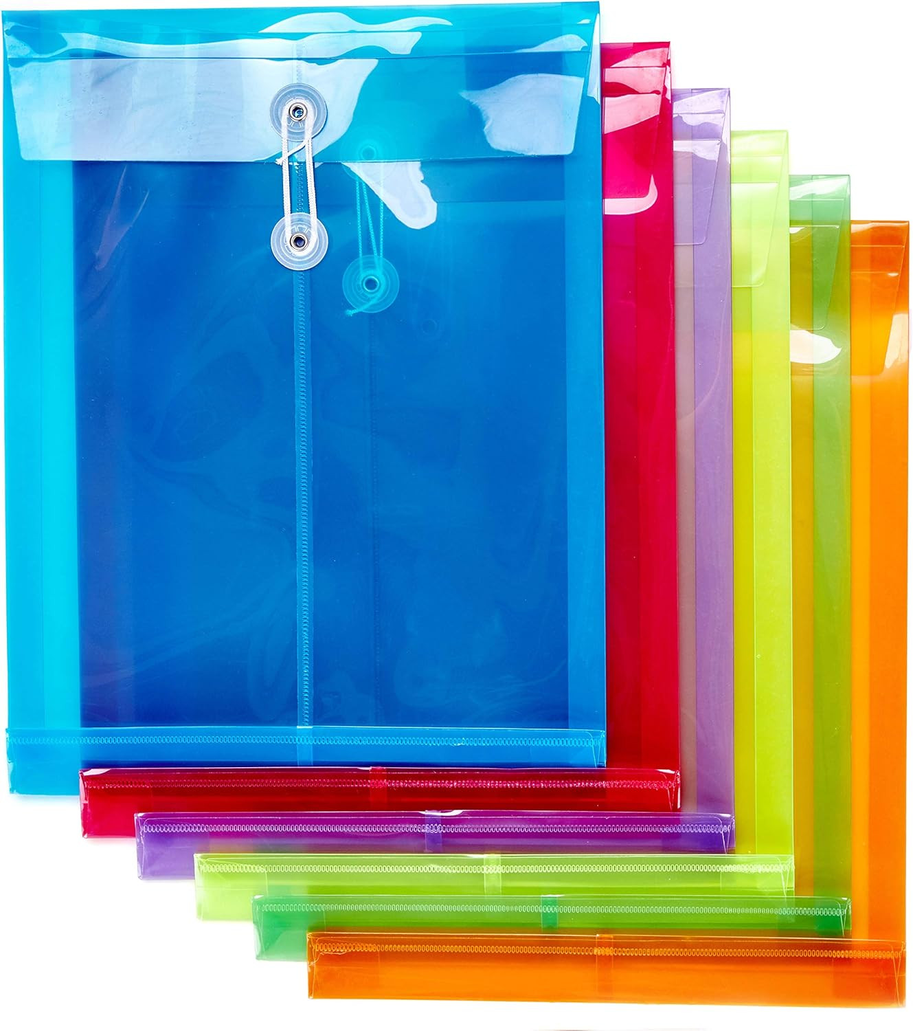 6 Pack Expandable Plastic Document Envelopes Button Tie A4 Letter Folder