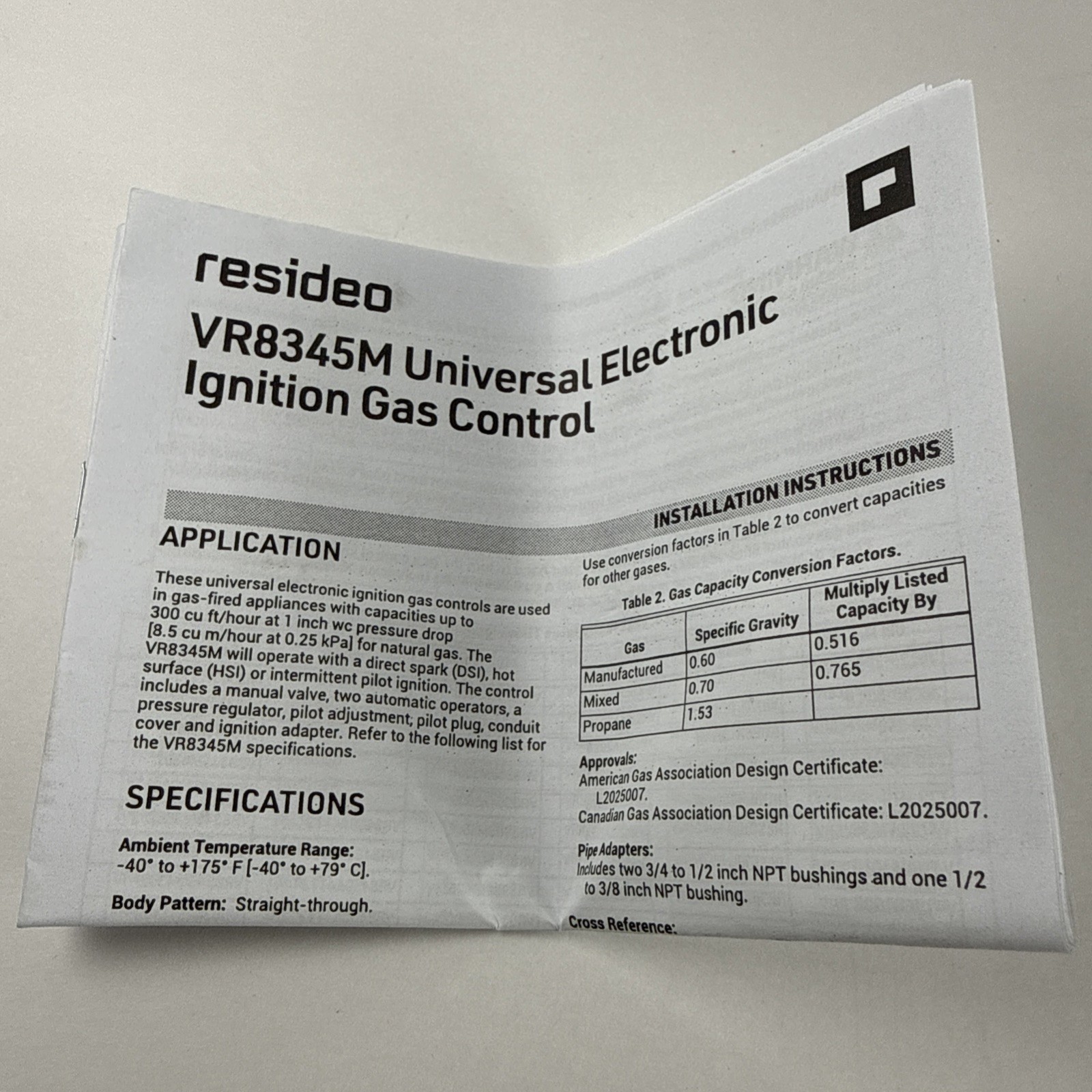 Honeywell/Resideo VR8345M Gas Valves Universal Ignition Valve VR8345M4302