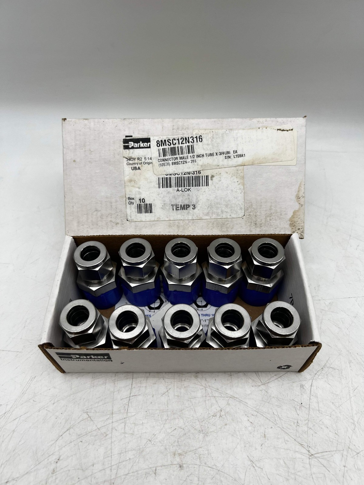 Parker 8MSC12N-316 A-LOK Male Connector, 1/2″ Tube OD x 3/4″ NPT, *Box of (10)*