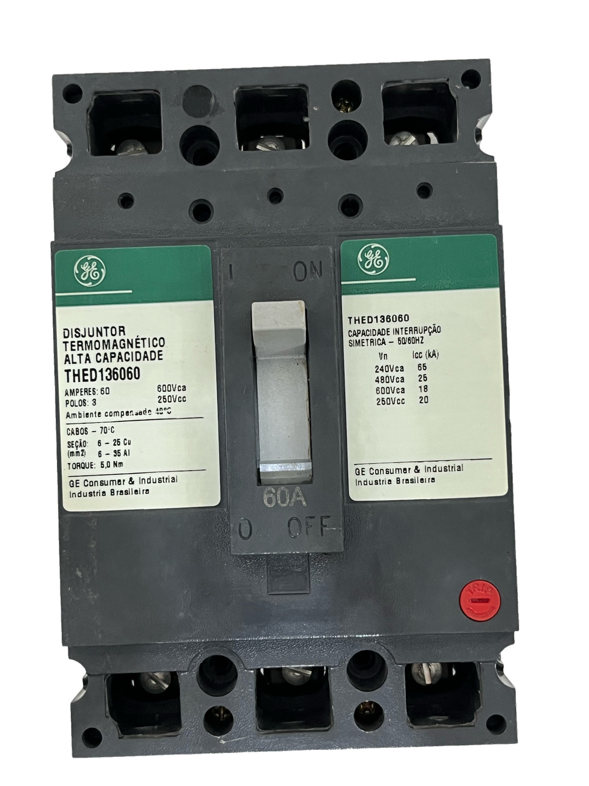 GE THED136060 Circuit Breaker 60A 3 Pole 600V Thermal Magnetic E150 Industrial