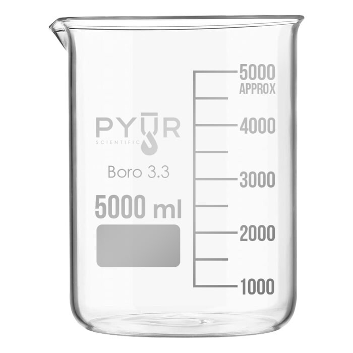 Pyur Scientific Low Form Glass Beaker w/ Graduations and Spout – 5000ml