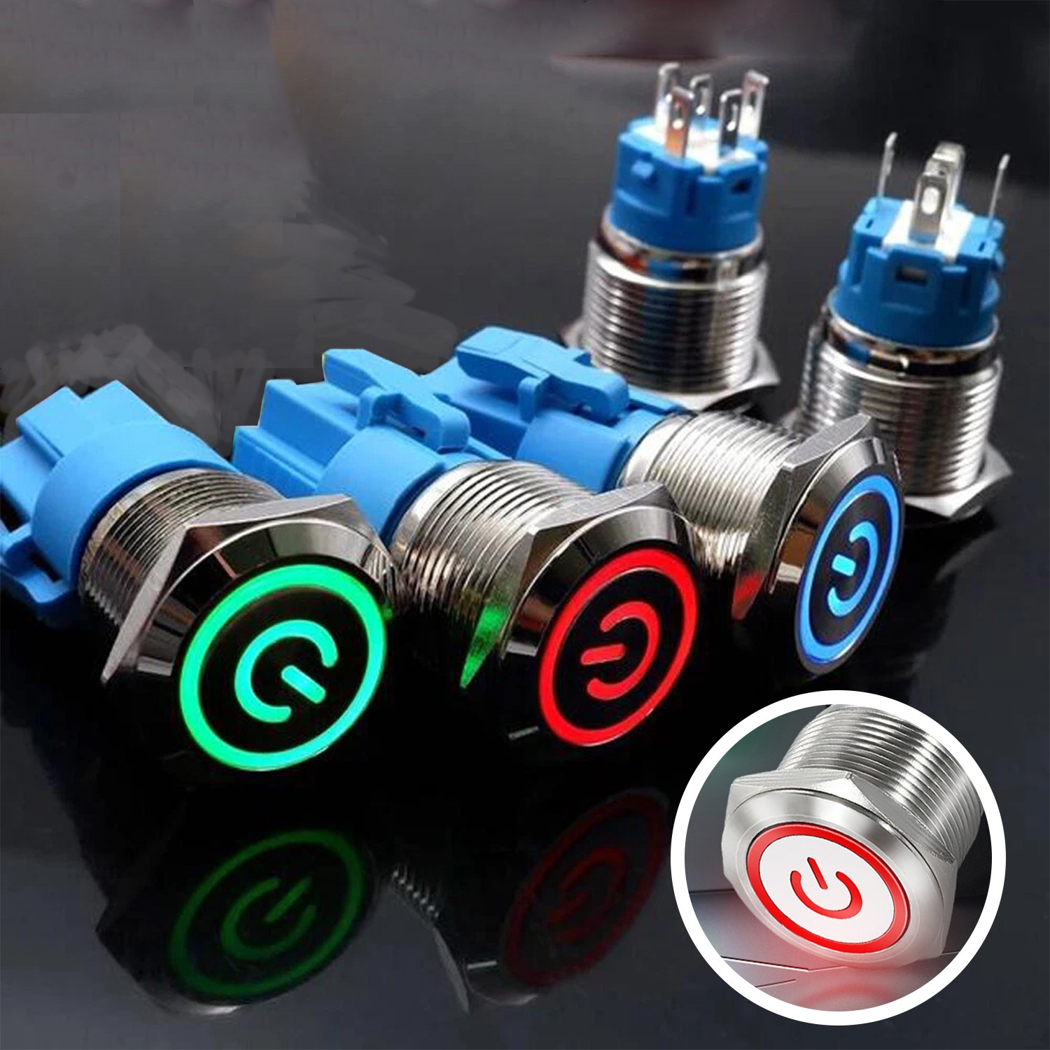 Latching Push Button Power Switch 16mm 12V LED ON OFF Waterproof Stainless Steel