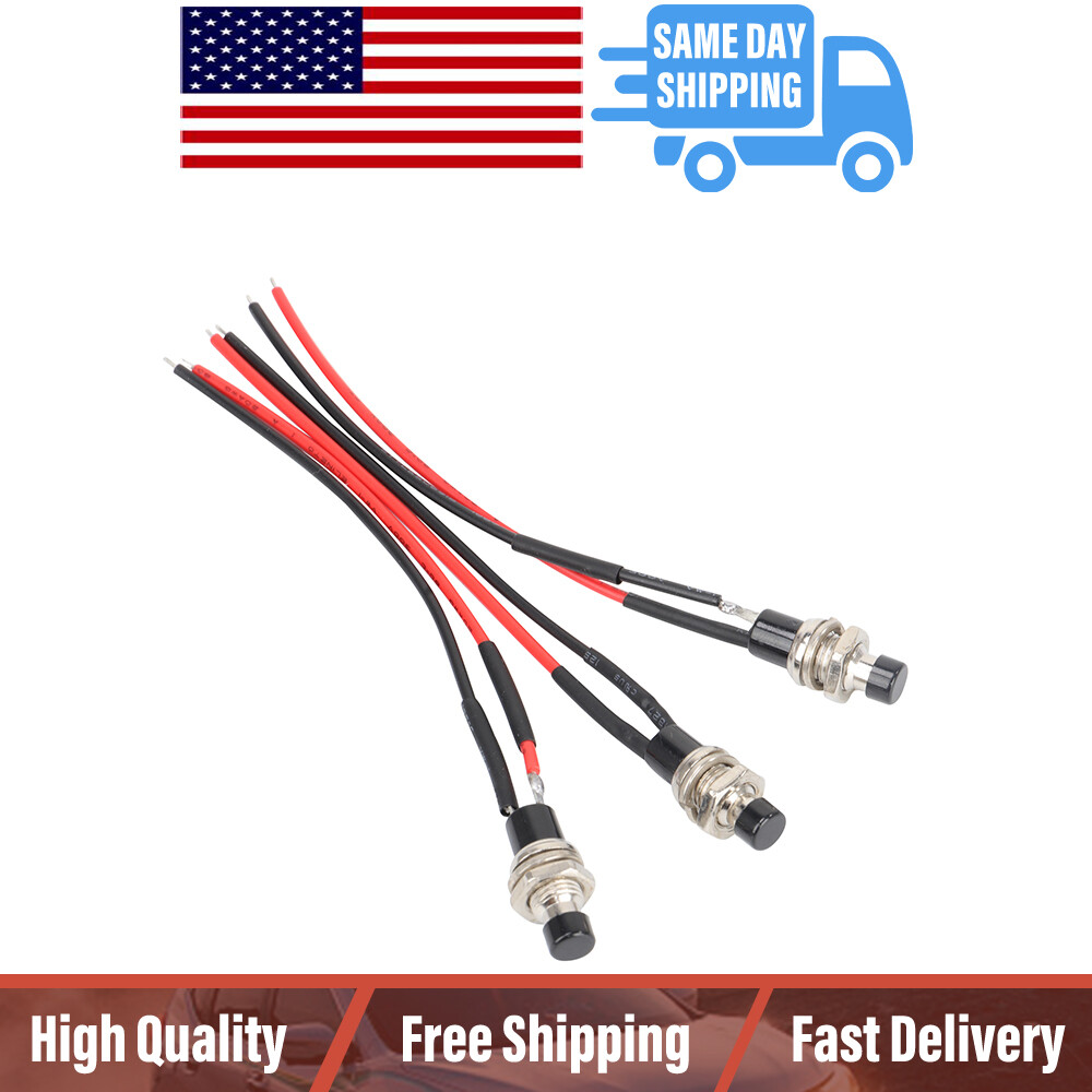 3Pcs Latching Push Button Switch 12V 5AMP SPST ON/Off Mini Switch Pre-Wired