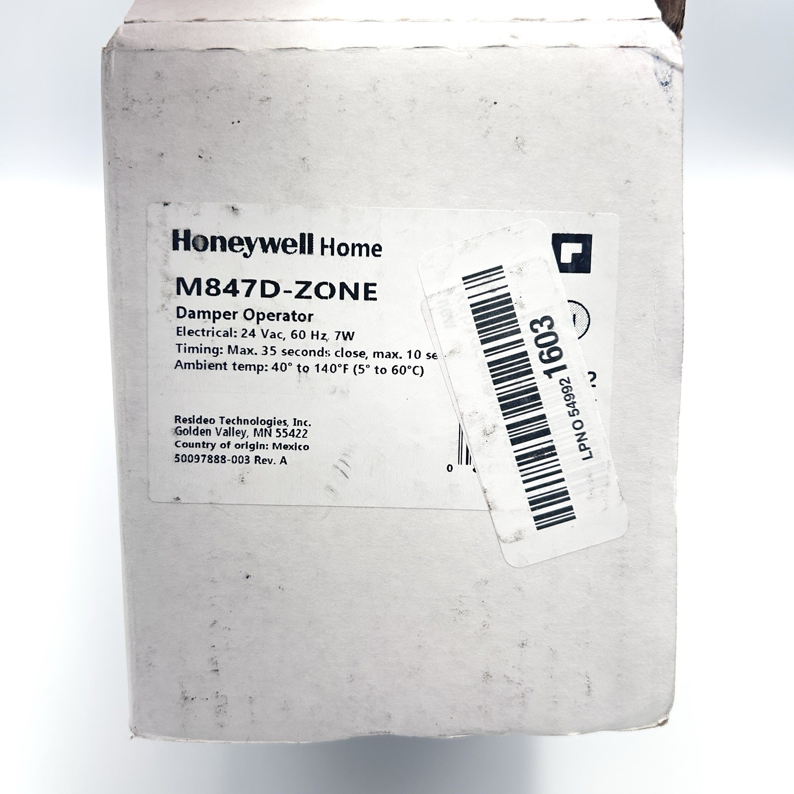 Honeywell M847D-ZONE/U Replacement Motor for Ard and Zd Zone Dampers, 24V