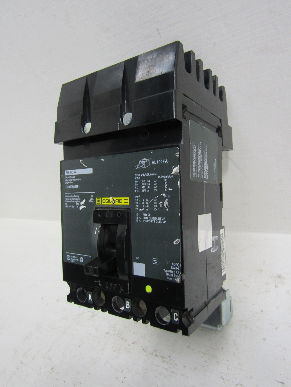 Square D FH360605861 60 Amp 600V I-Line Circuit Breaker 60A 3-Pole FH36060 FH60A