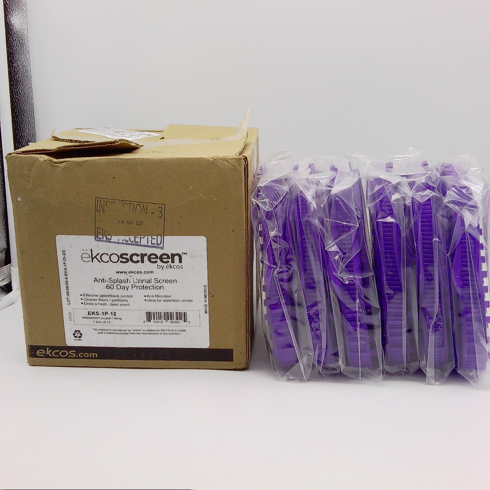 12-Pack Ekcoscreen EKS-1P-12 Purple Anti-Splash Urinal Screens Berry Deodorizer