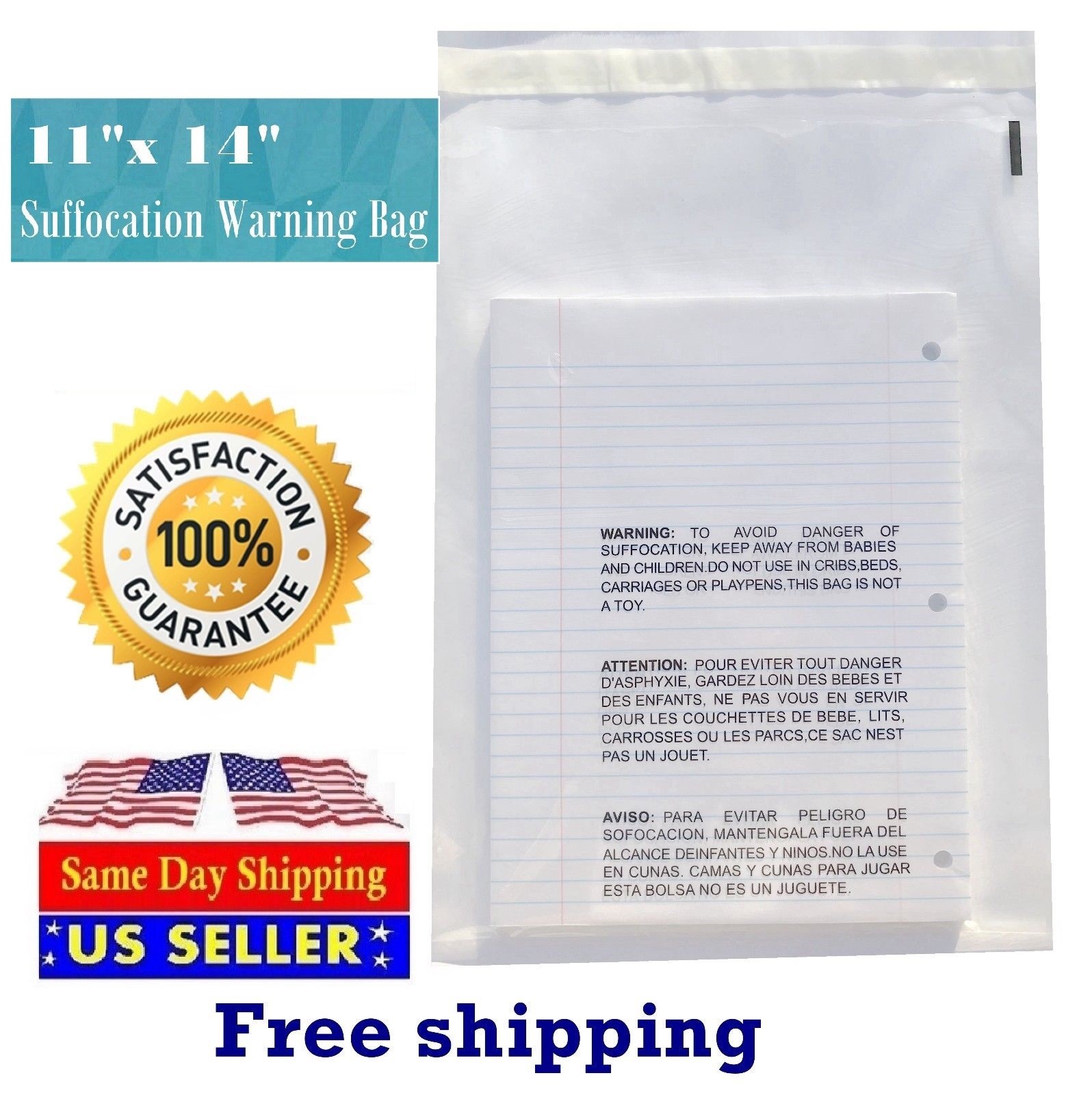 11×14 Clear Suffocation Warning Poly Self Seal Bags -ST ShipMailers