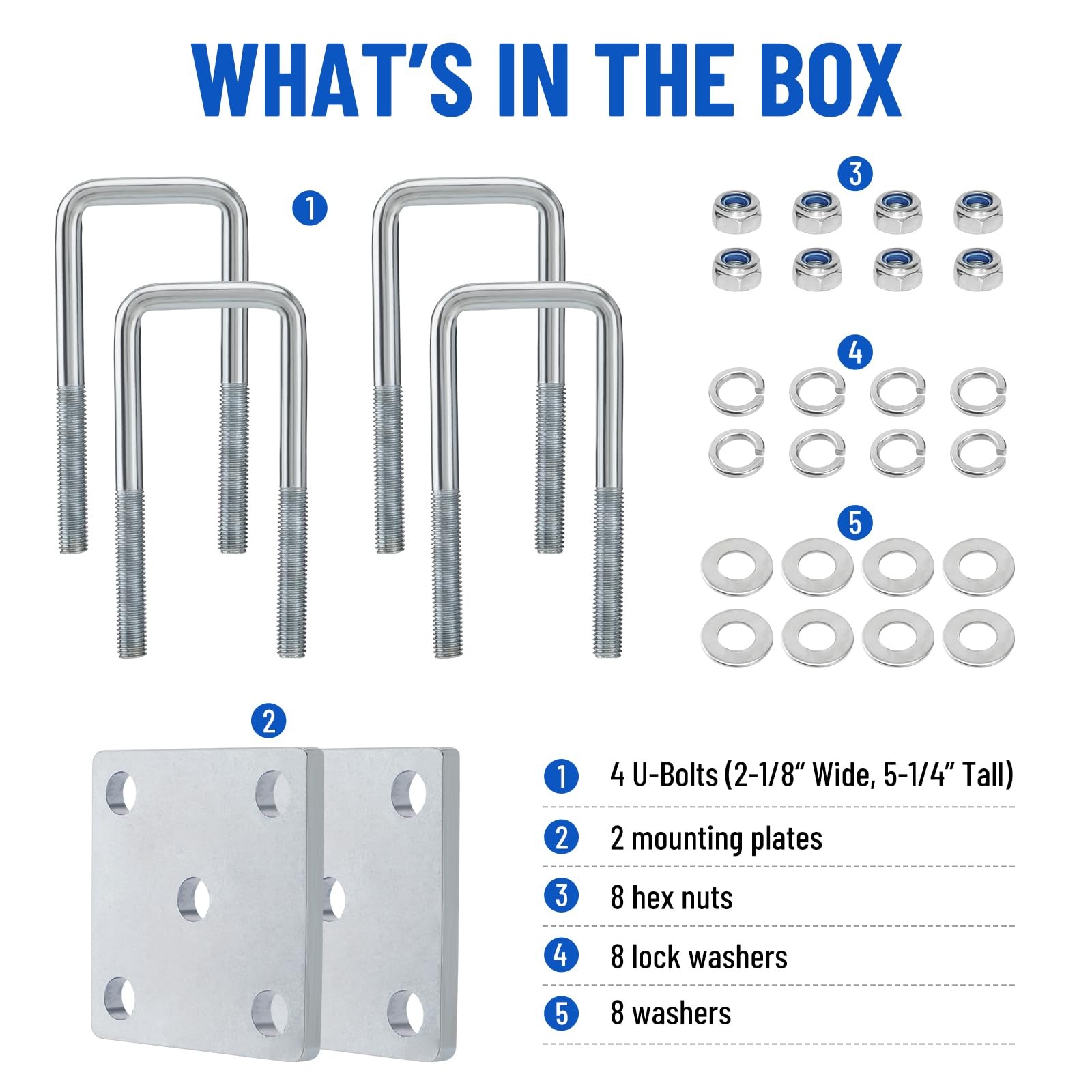 U Bolt Kit 2×2 Axle 5.25in Trailer Leaf Spring Hardware Set
