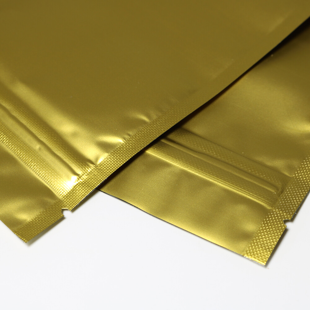 Variety of Sizes for 100pcs Matte Gold Metallized Foil Stand-Up Zipper Bags