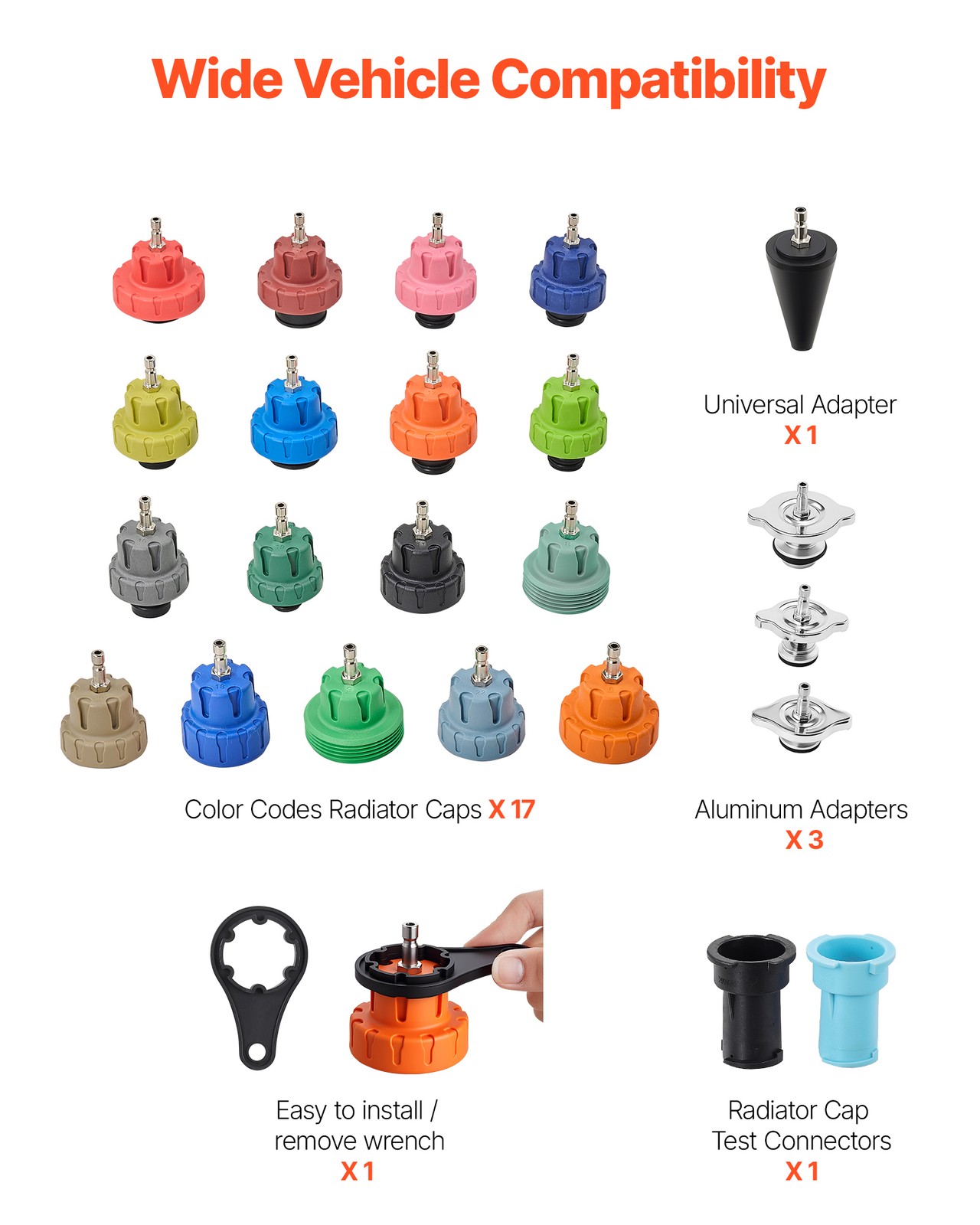 VEVOR Radiator Pressure Tester & Coolant Vacuum Refill Kit 47Pcs Universal Fit