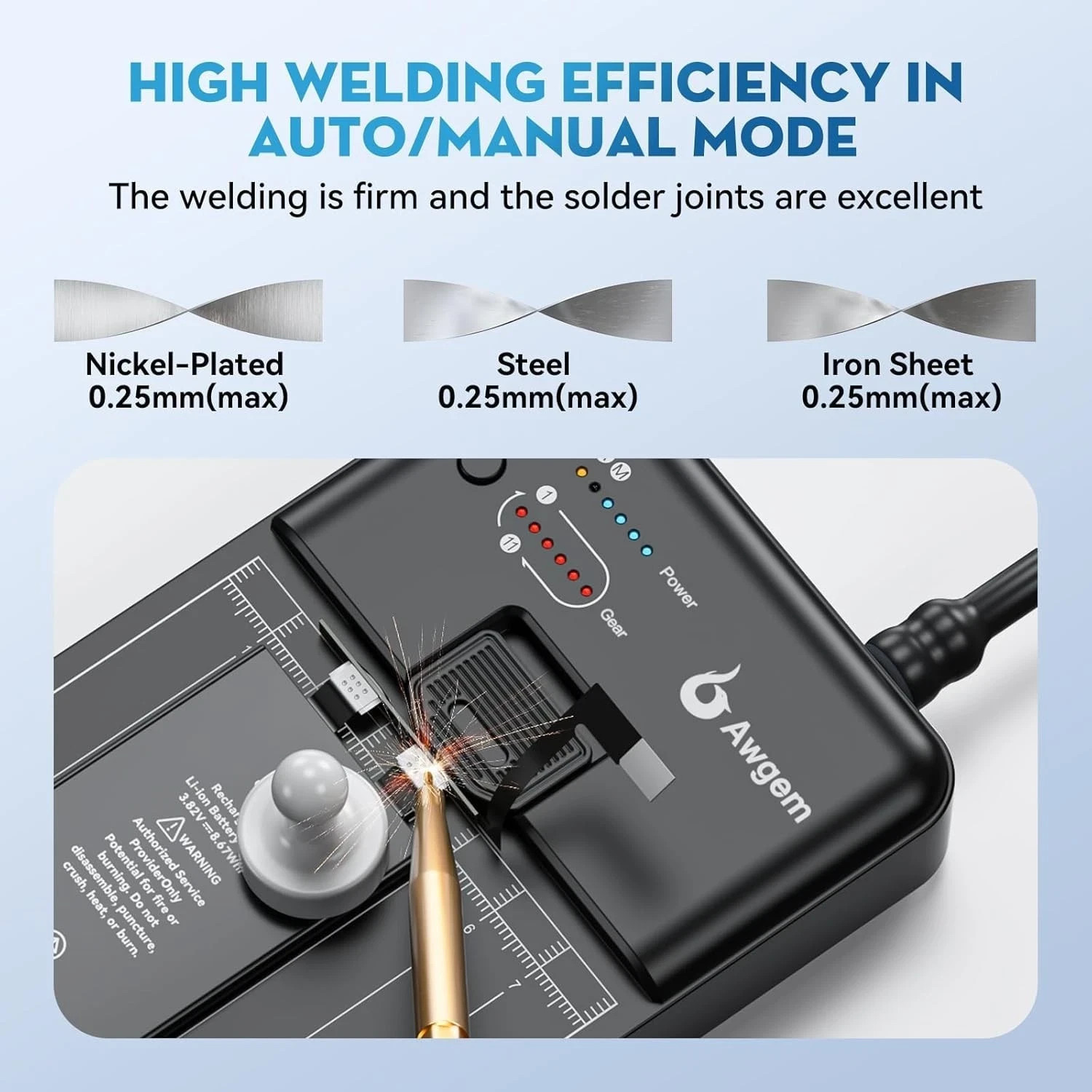 Awgem 5000mAh Portable Spot Welder 11 Gears Power Bank USB Output for 18650 DIY
