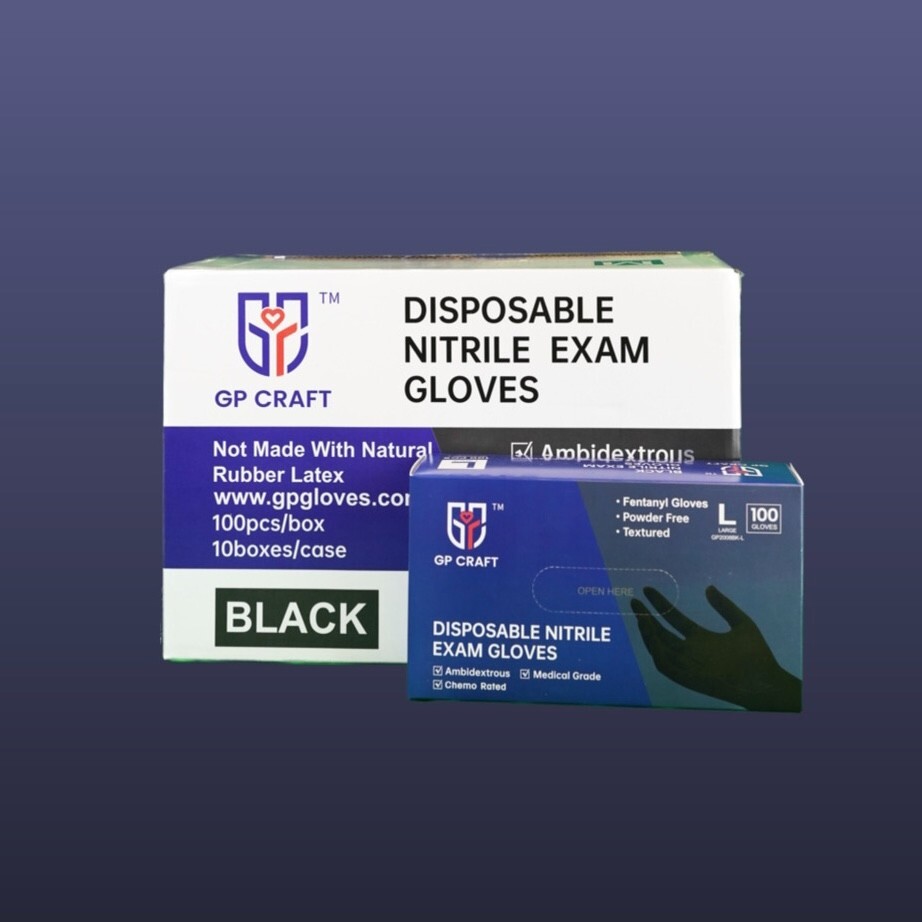 GP CRAFT Nitrile Gloves, 5 Mils, Medical, Fentanyl Resistant, Black,Case of 1000