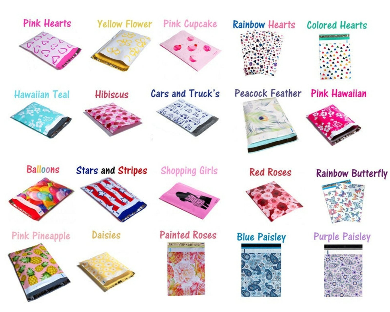 (20-200Pack) 10″ x 13″ Designer Prints FLAT POLY Mailers Business Ship Envelopes