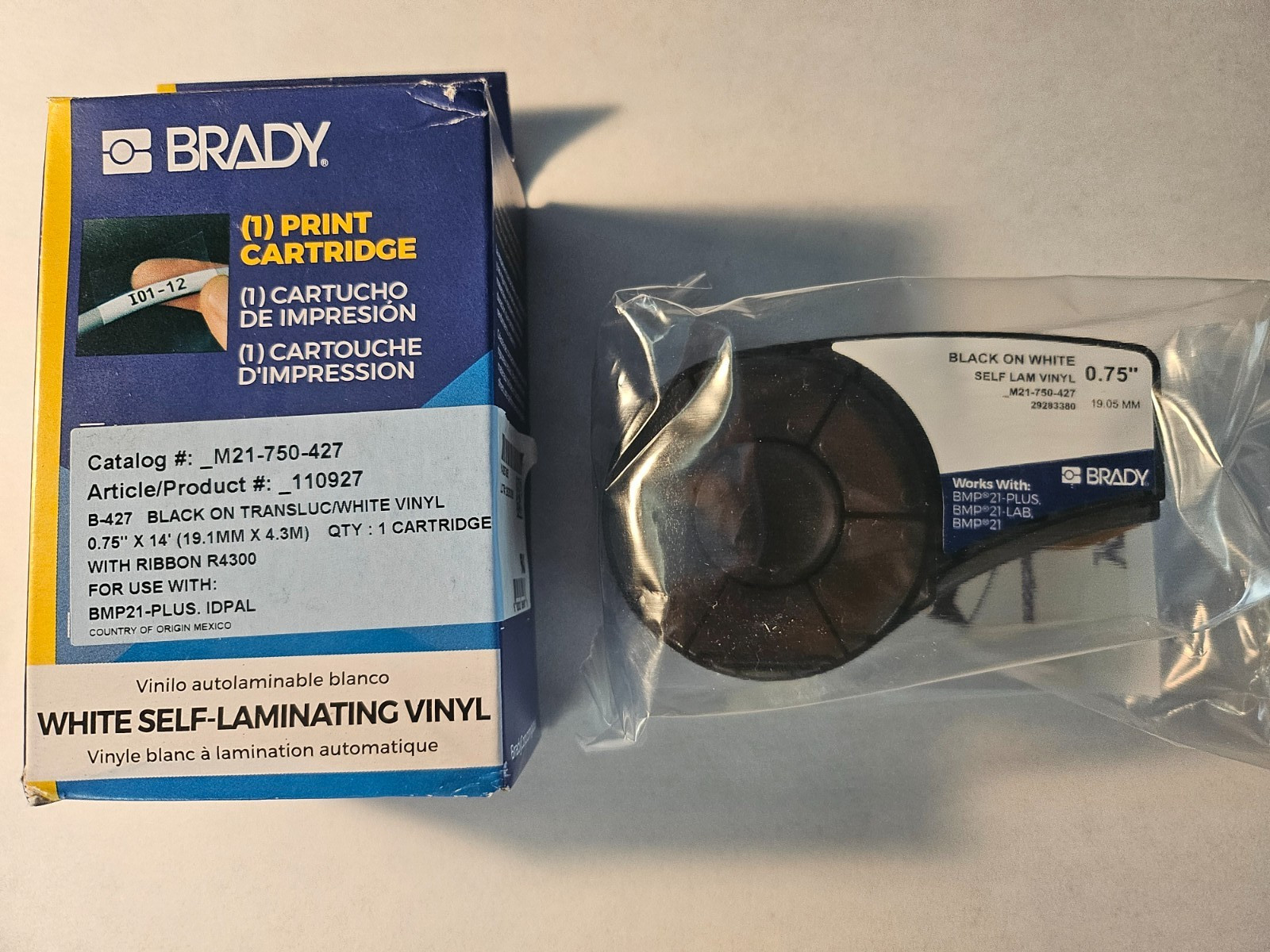 Brady Self-Laminating Vinyl Wrap Around Label M21-750-427 Black on White