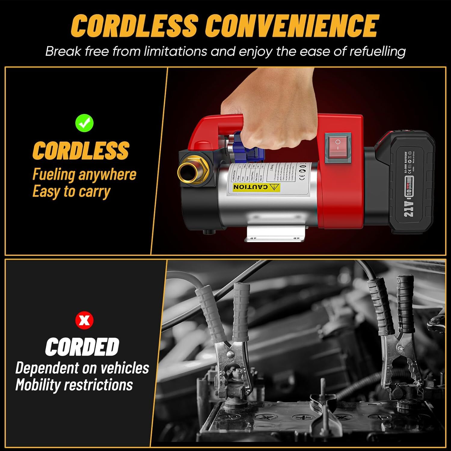 Cordless Fuel Transfer Pump Battery Powered 4000mah 21V Diesel Transfer Pump Kit