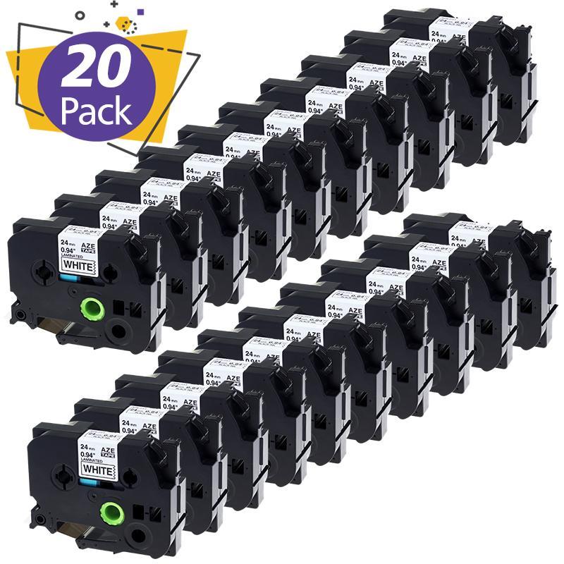 20X TZe TZ251 TZe251 24mm Black on White Label Tape For Brother P-touch Labeler