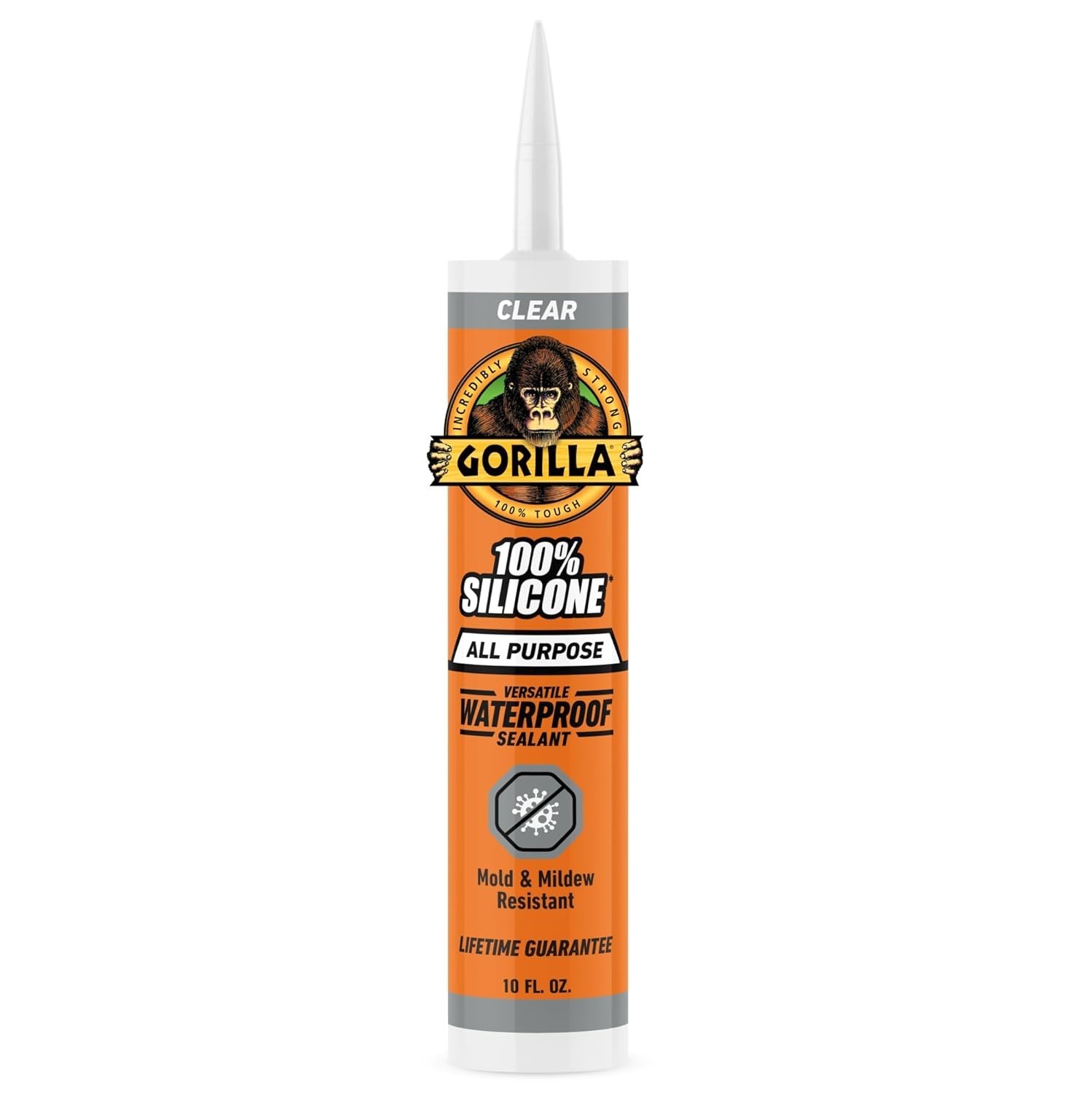 Gorilla 100% Silicone Waterproof Caulk 10 oz, Clear All-Purpose Sealant Glue