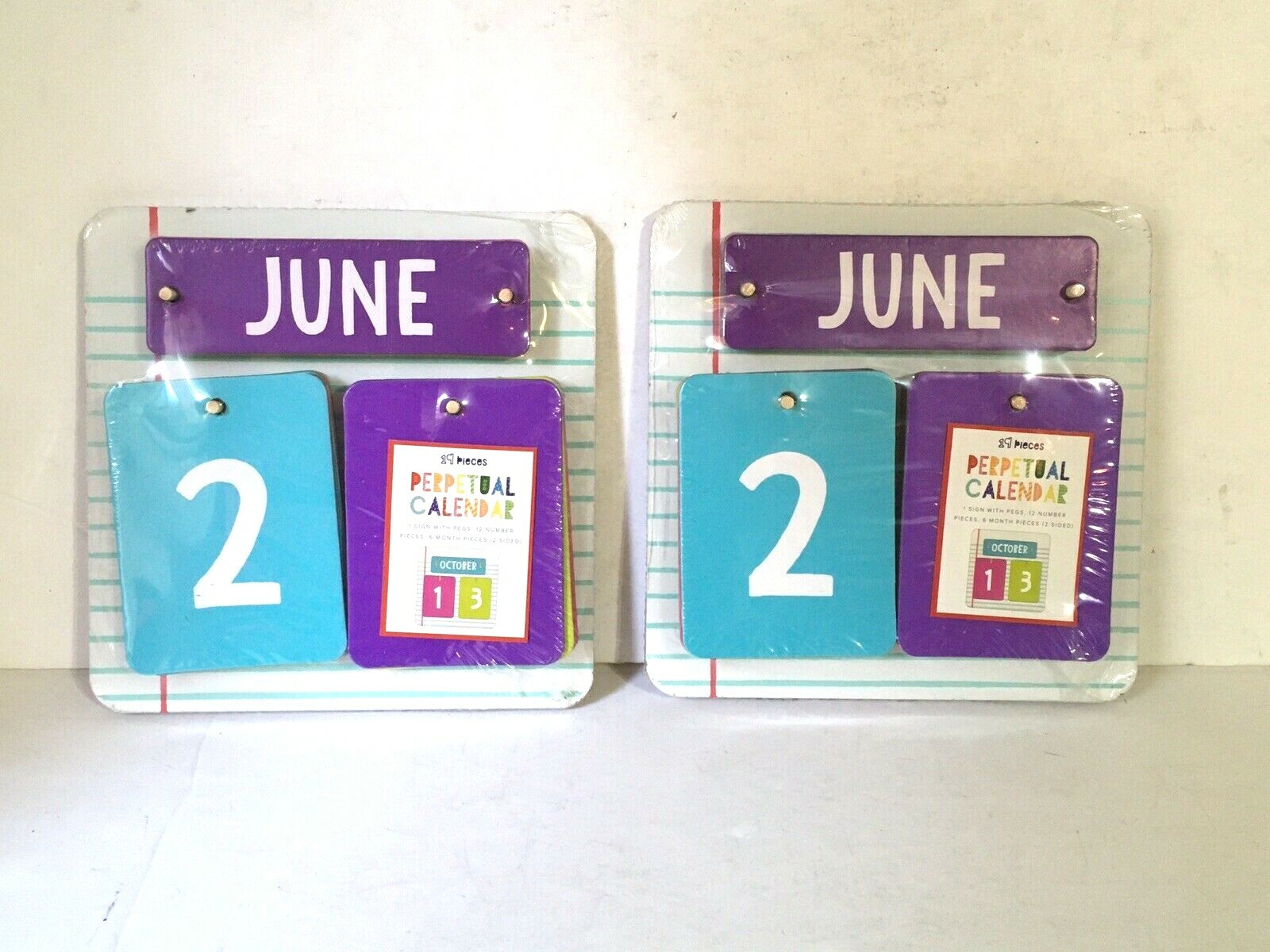 SET OF 2 COLORFUL WOOD PERPETUAL DESK CALENDAR