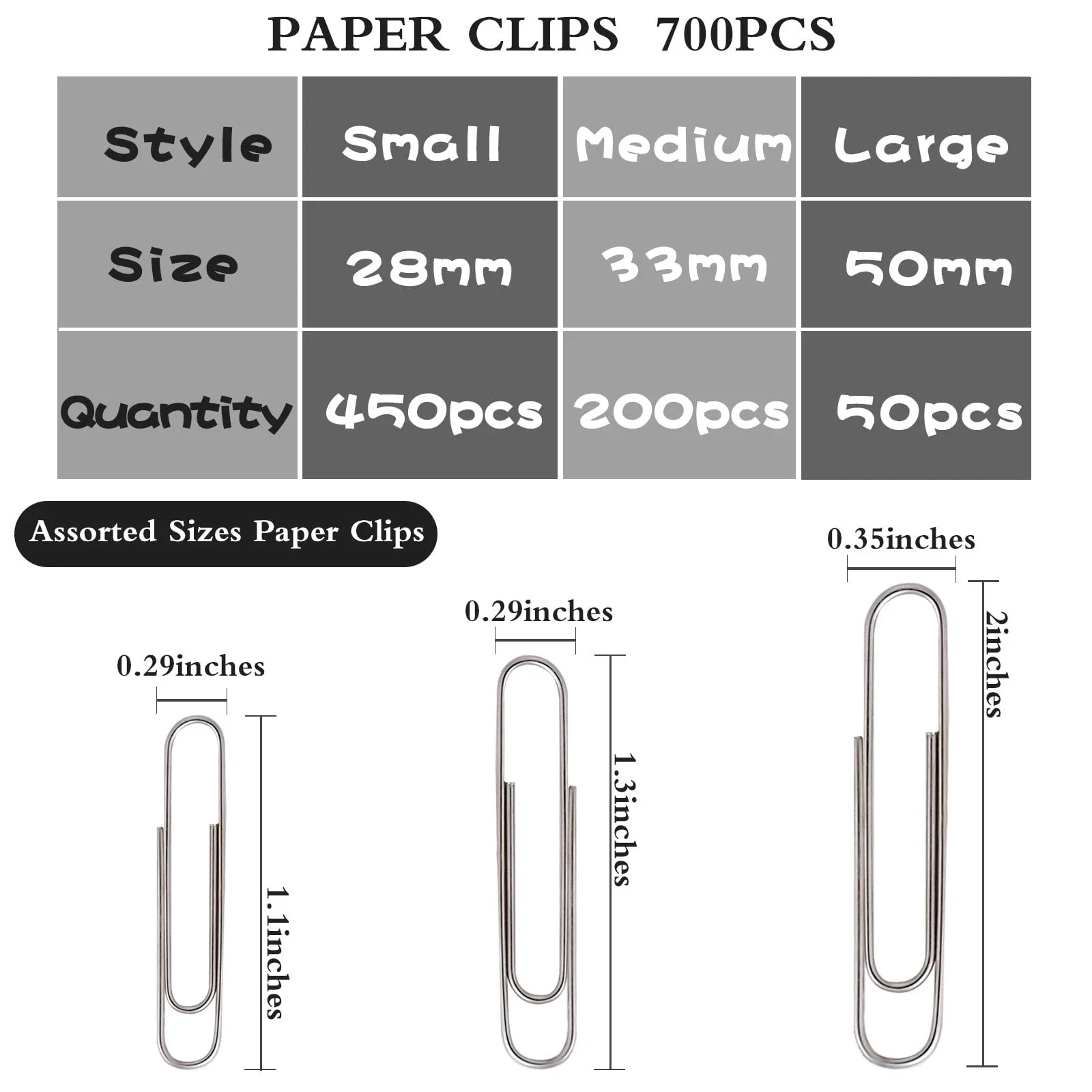 700Pcs Paper Clips Assorted Sizes Large (700PCS)