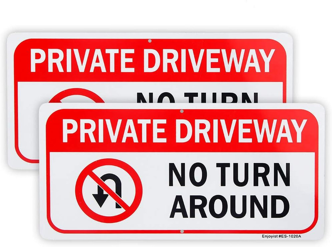 2 Pack Private Driveway, No Turn around Sign, 14″X 7″ .04″ Aluminum Reflective S