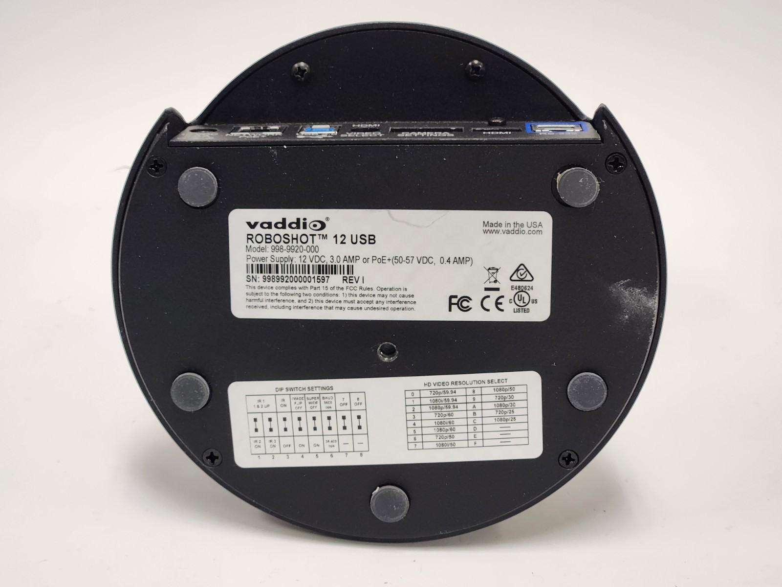 VADDIO 998-9920-000 ROBOSHOT 12 USB HD Video Conference Camera – Tested