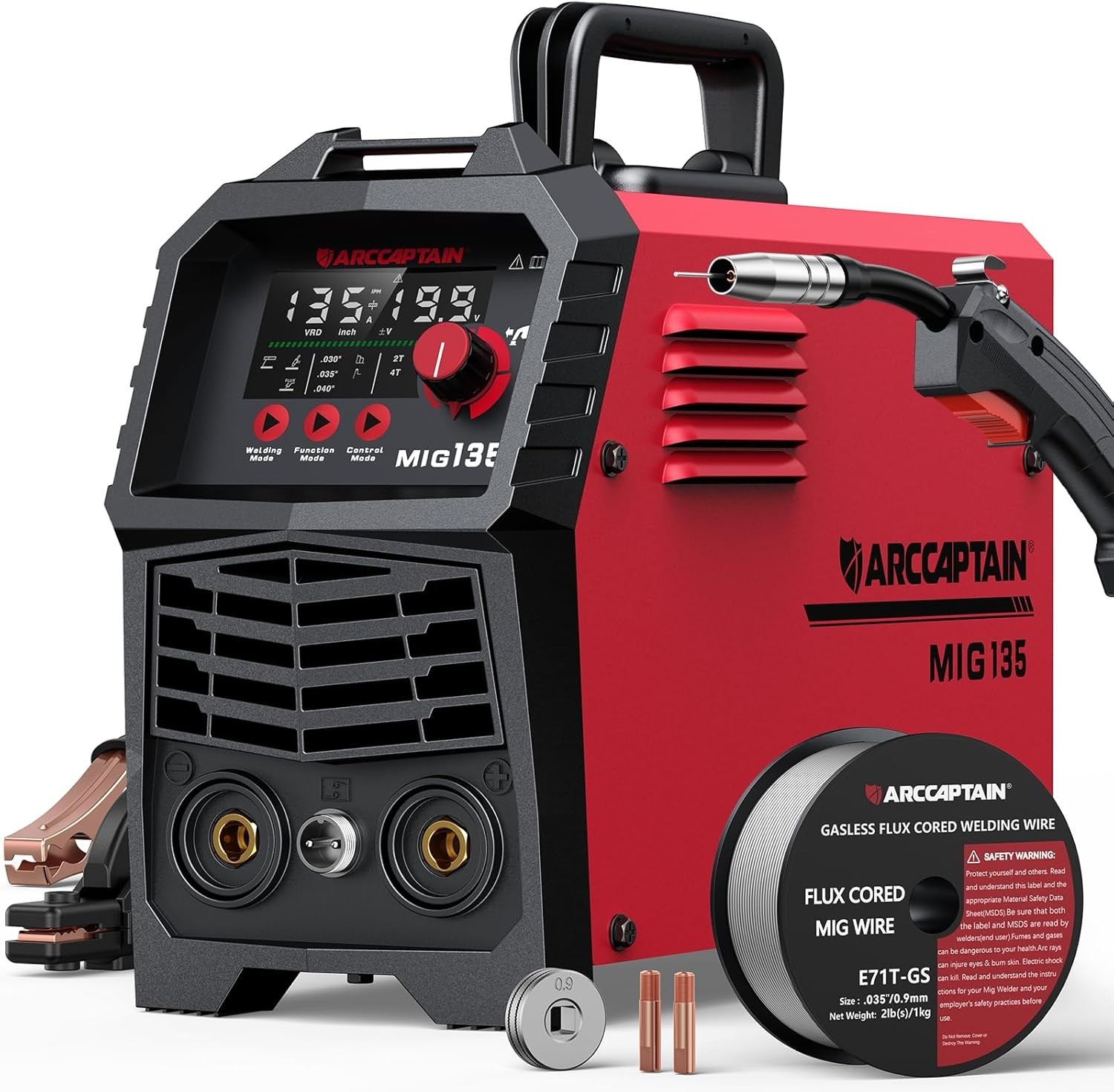 135A MIG Welder [Large LED Display] 110V Welder Flux Core MIG, Lift TIG, St