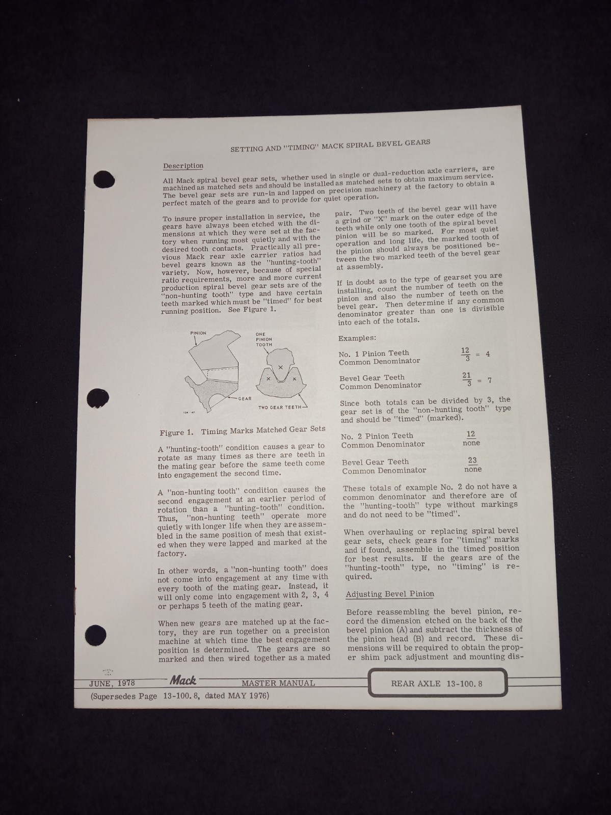 1978 Mack Spiral Bevel Gears Setting & Timing Service Repair Shop Manual Page