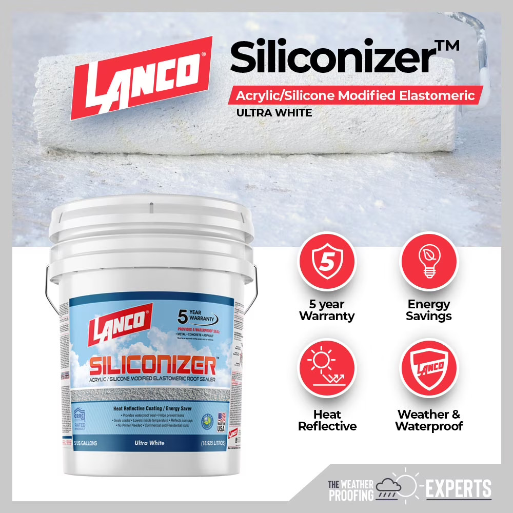 Siliconizer 5 Gal Acrylic Elastomeric White Reflective Roof Sealer Coating