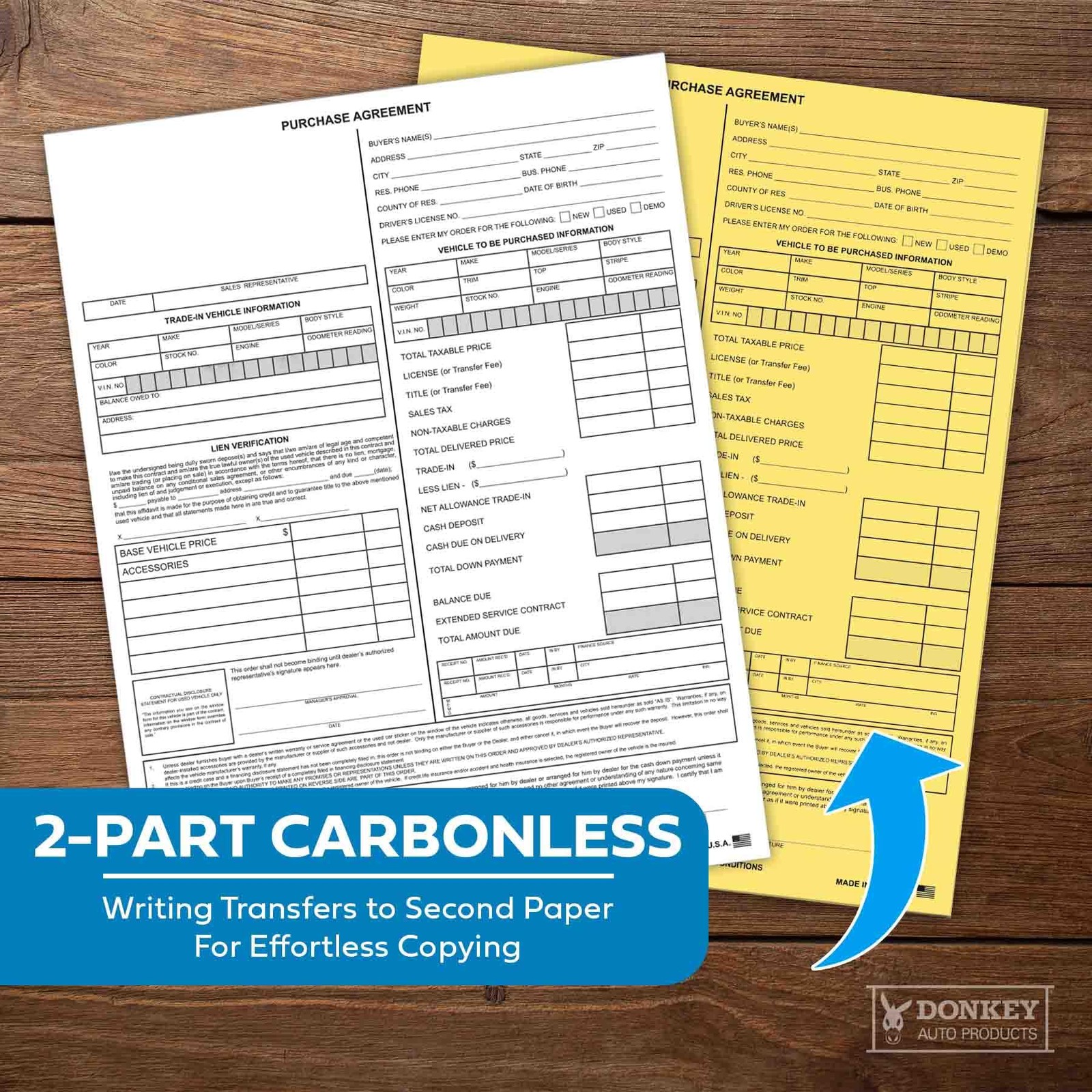 Vehicle Purchase Agreement Forms (2-Part) (100 per pack)