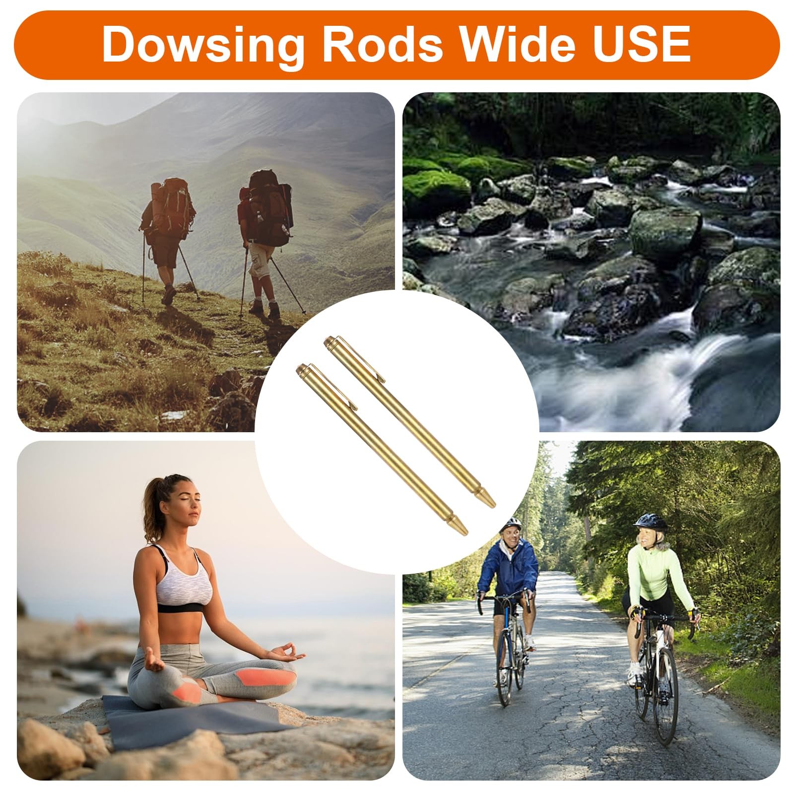 Molain 2Pcs Dowsing Collapsed 14.7cm/5.8in, Extended 54.5cm/21.4in, Brass