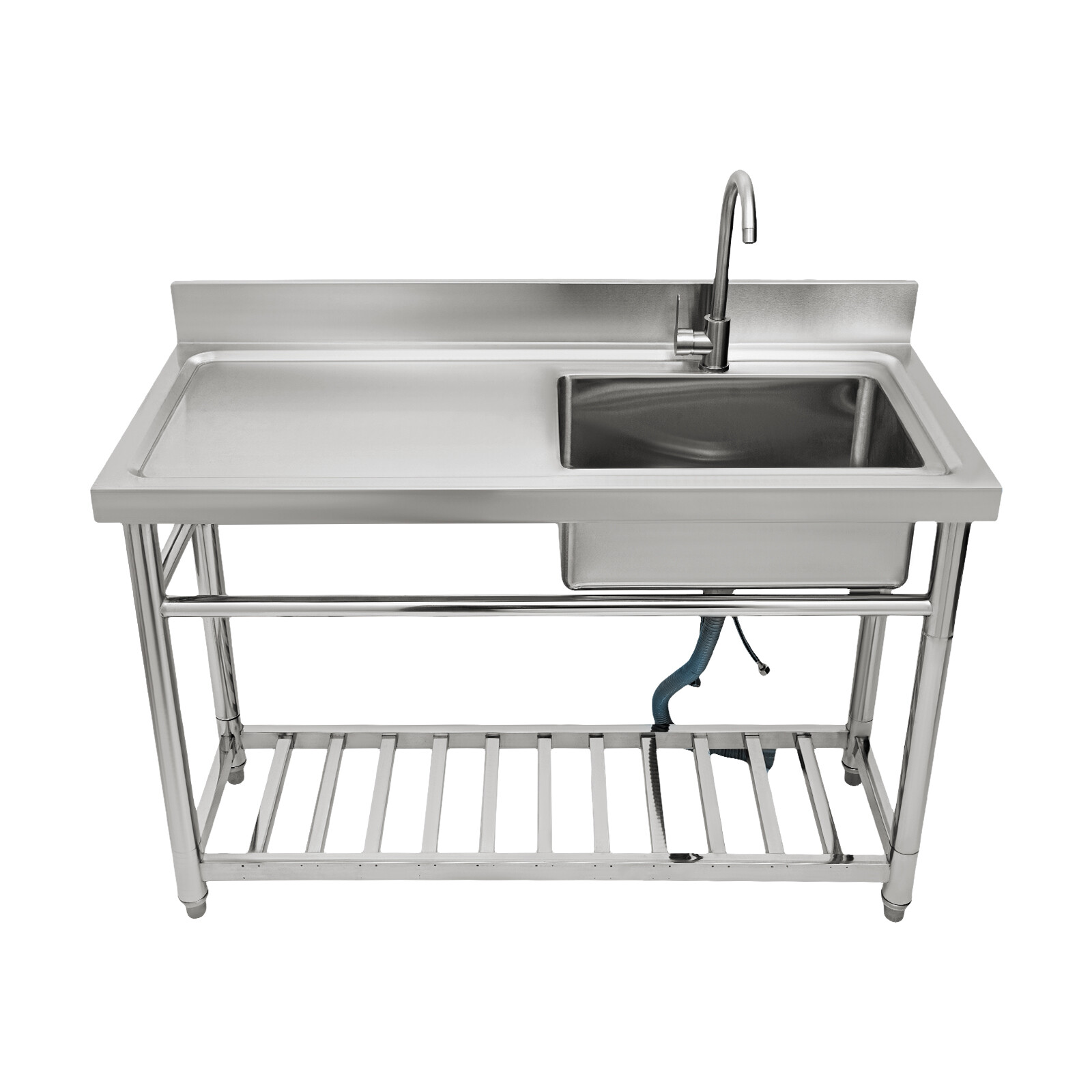 47″ Commercial Kitchen Sink Prep Table w/ Faucet Stainless Steel 1 Compartment