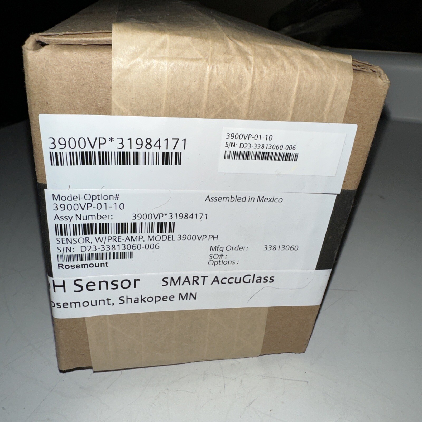New ROSEMOUNT Model 3900VP-01-10 Sensor, With Pre-Amp 3900VP PH Smart AccuGlass