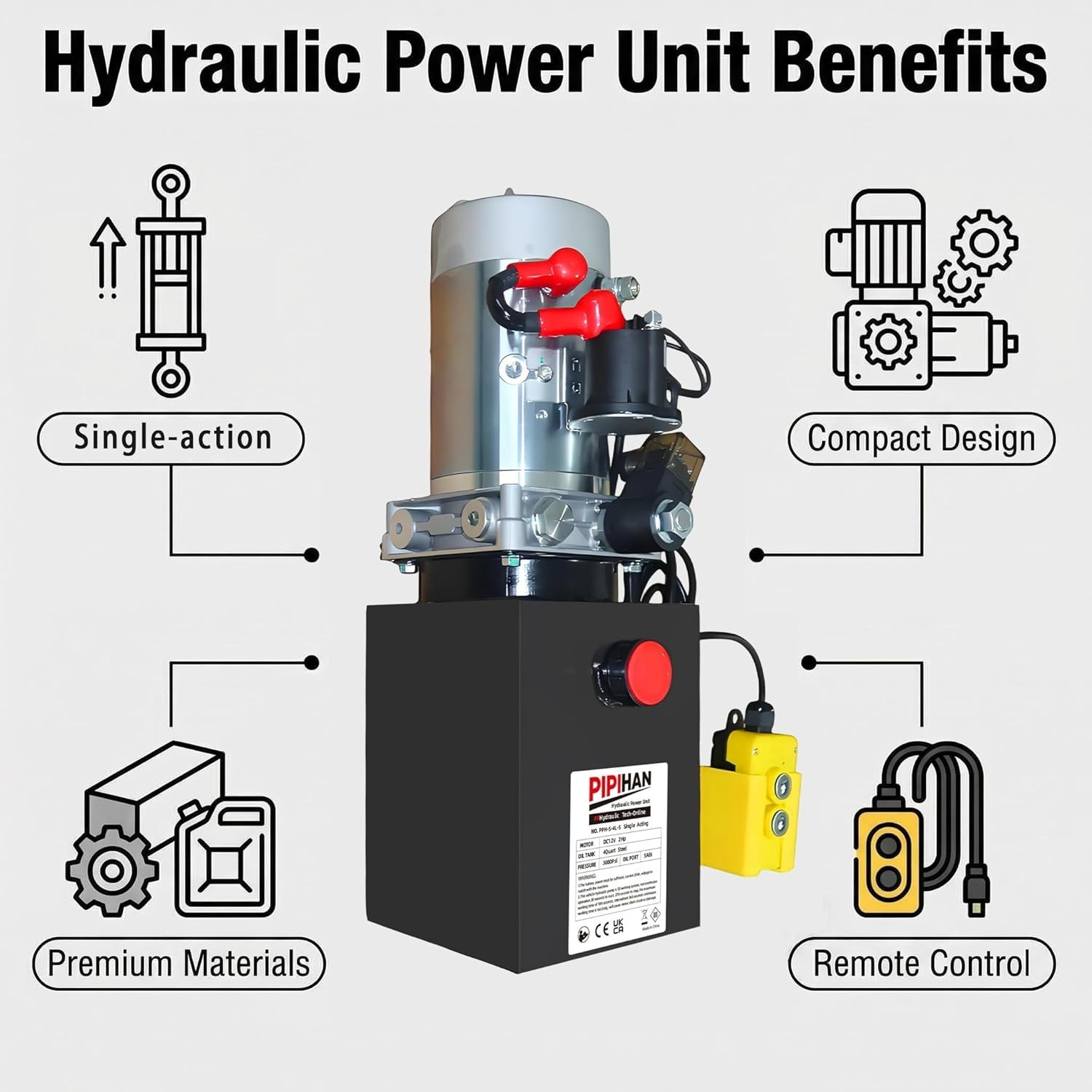 Single Acting Hydraulic Pump 12 Quart Units 12V DC Hydraulic Pump SAE #6