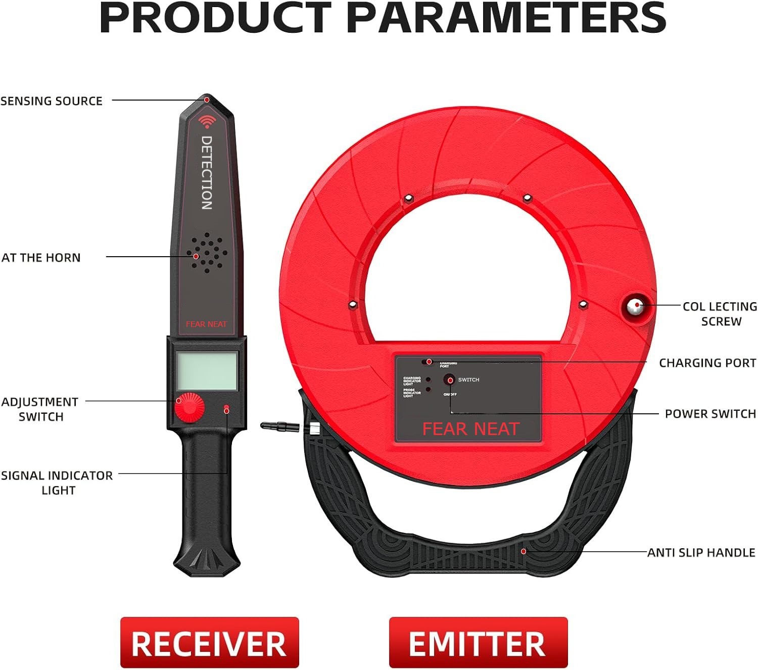 Pipe Blockage Detector Locators 100ft/30m Waterproof for PVC Plastic Metal