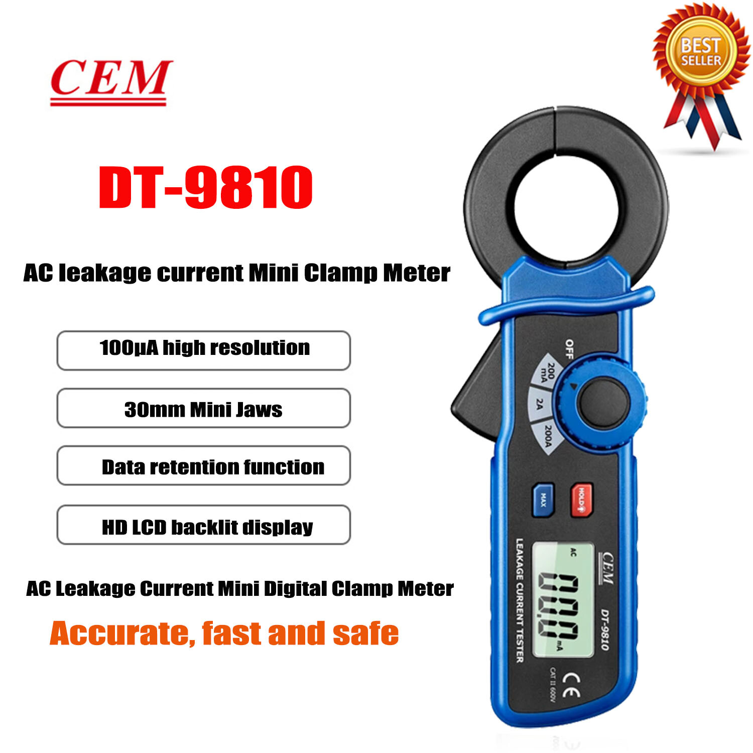 CEM DT-9810 Mini AC Leakage Current Tester 100μA High Resolution 2000 Counts ✦KD